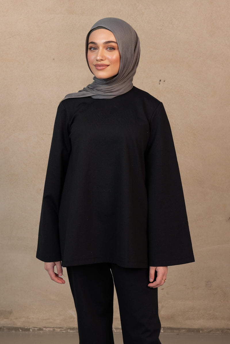 Lounge Wide Sleeve Top - Black