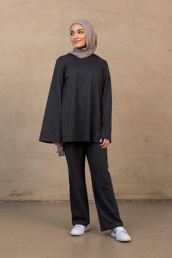 Lounge Wide Sleeve Top - Charcoal