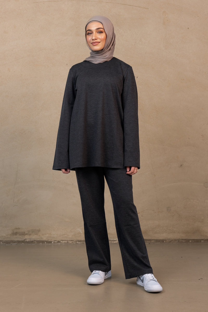 Lounge Wide Sleeve Top - Charcoal