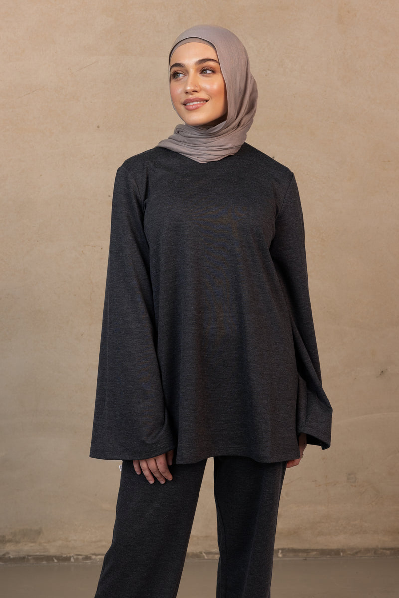 Lounge Wide Sleeve Top - Charcoal