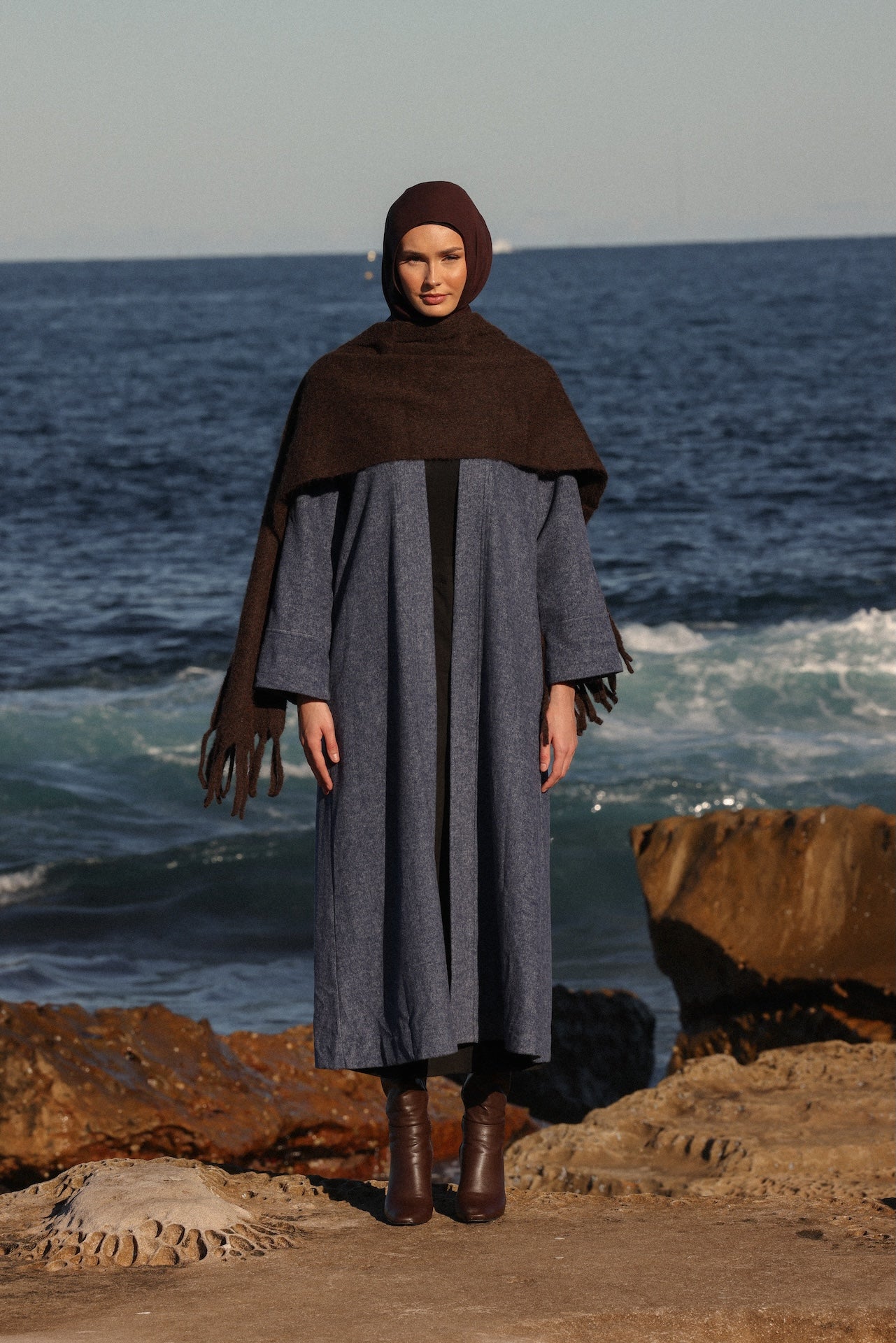 Willow Wool Open Abaya - Indigo