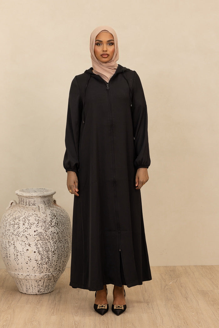 Ladies Hooded Abaya - Black