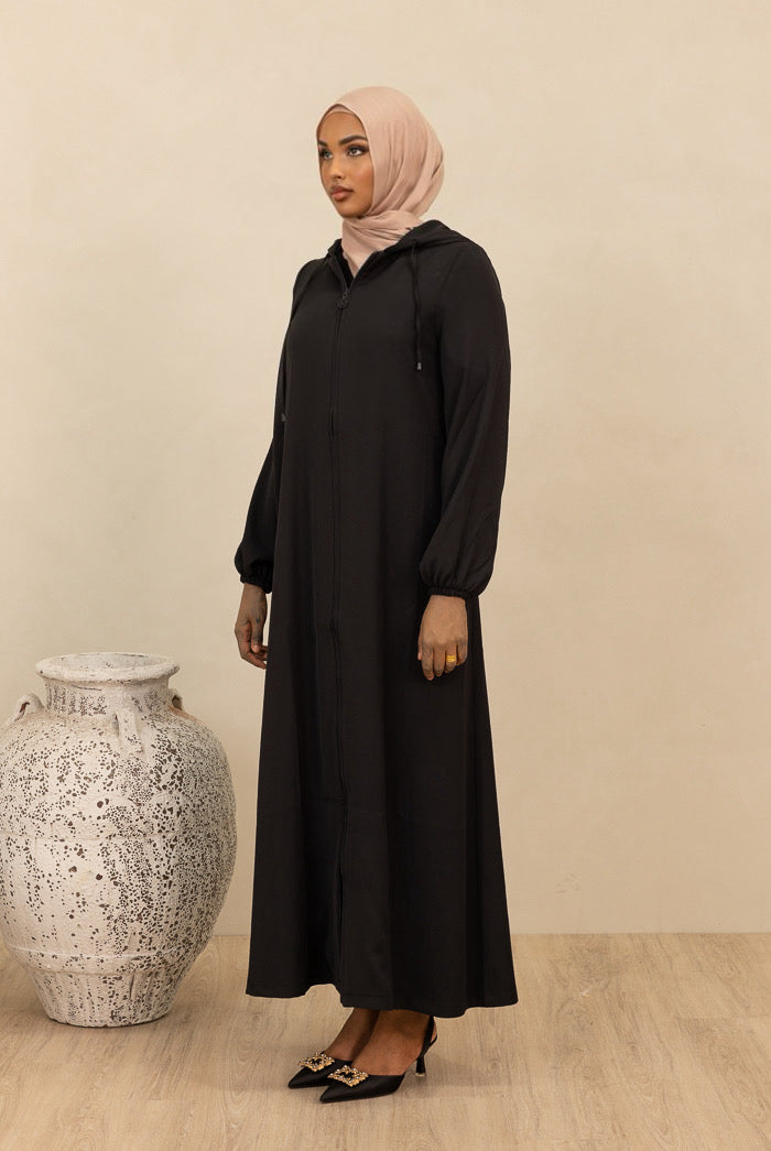 Ladies Hooded Abaya - Black