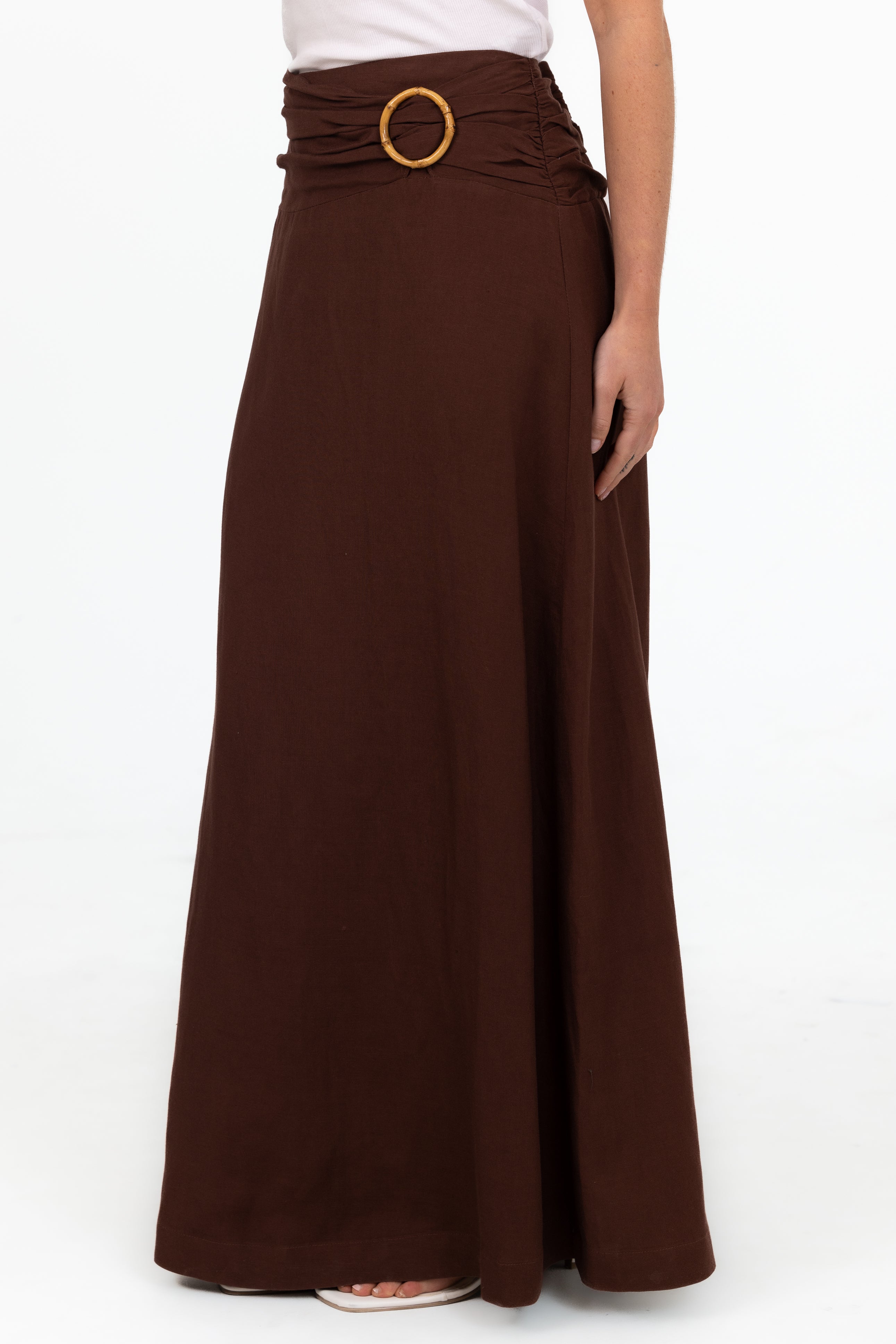 Naila A Line Linen Skirt - Chocolate