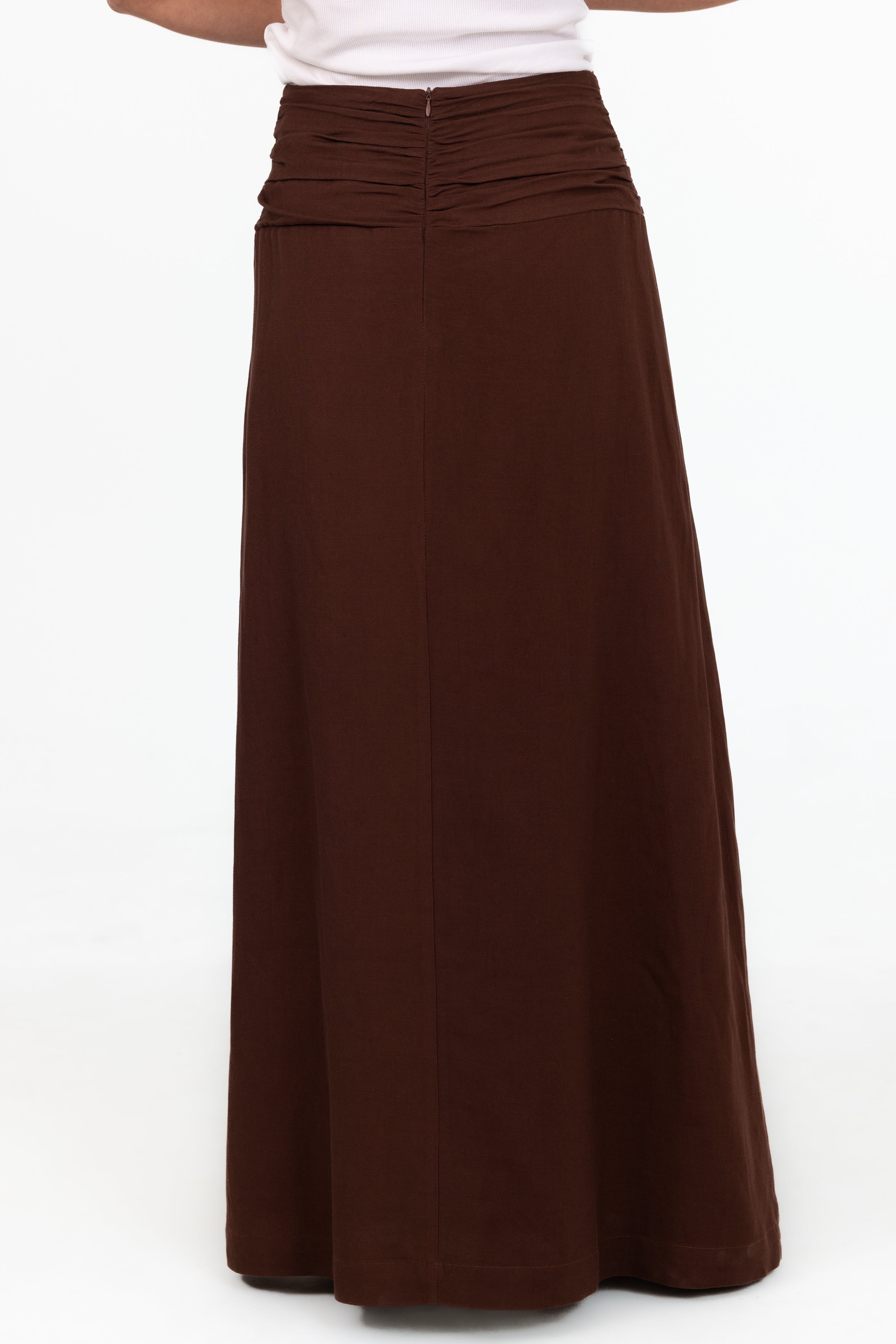 Naila A Line Linen Skirt - Chocolate