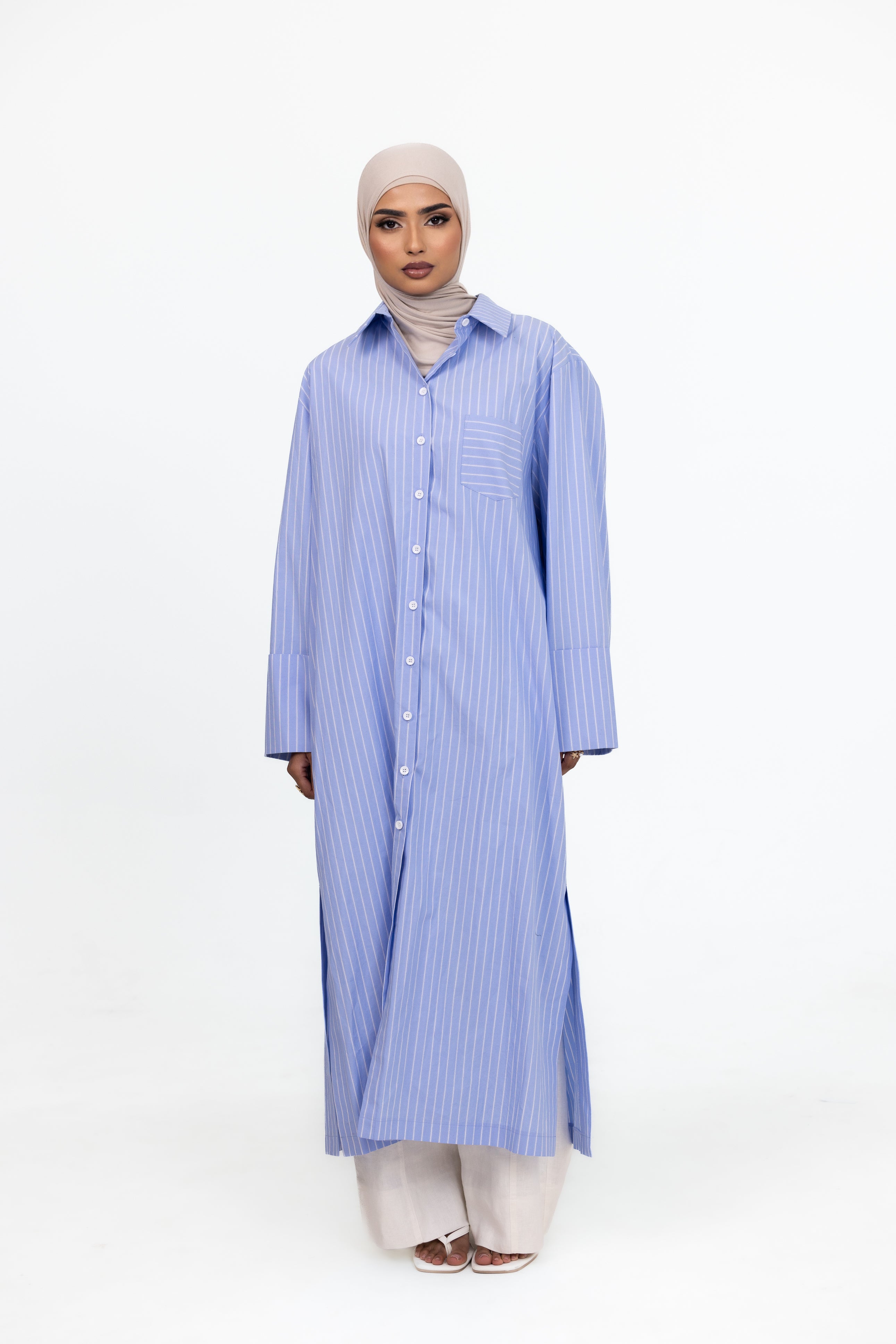 Lia Longline Shirt - Blue Stripe