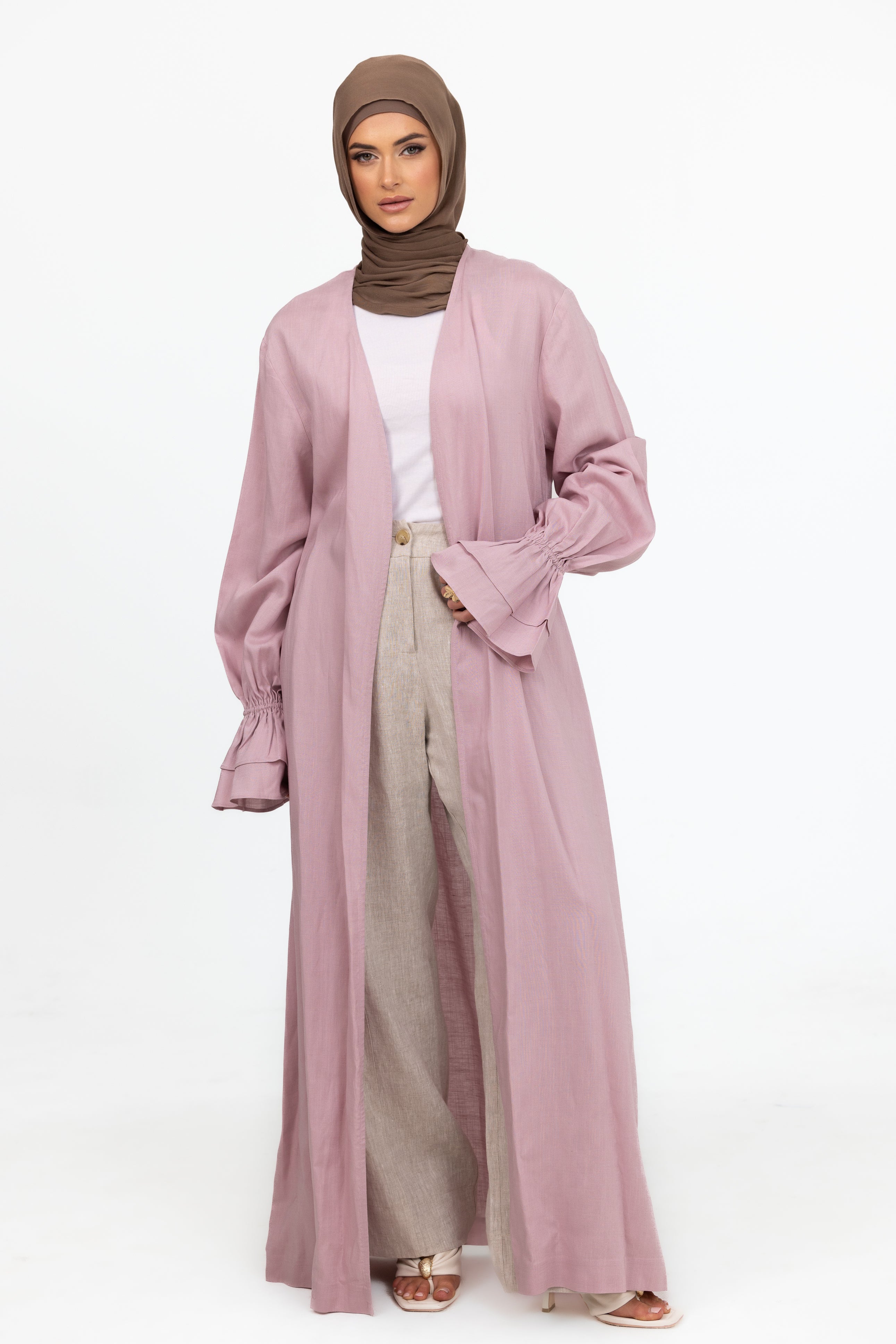 Aria Flounce Open Abaya - Lilac