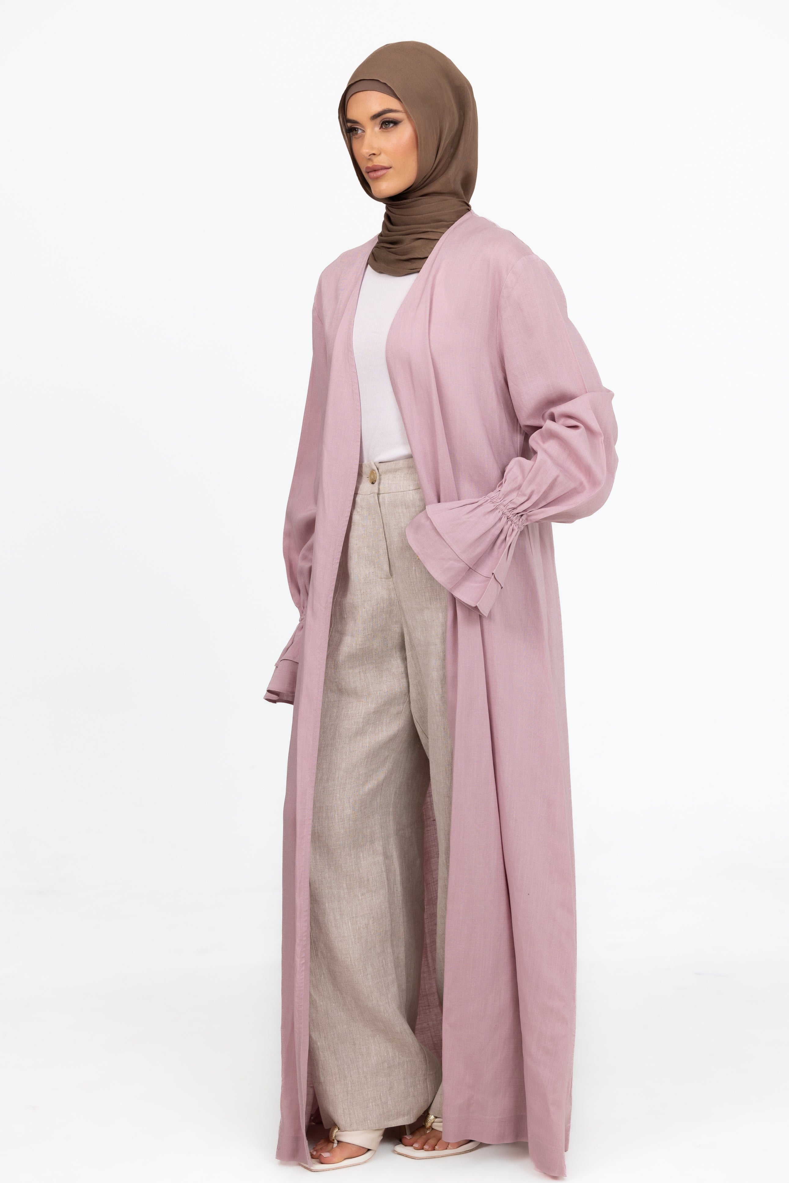 Aria Flounce Open Abaya - Lilac