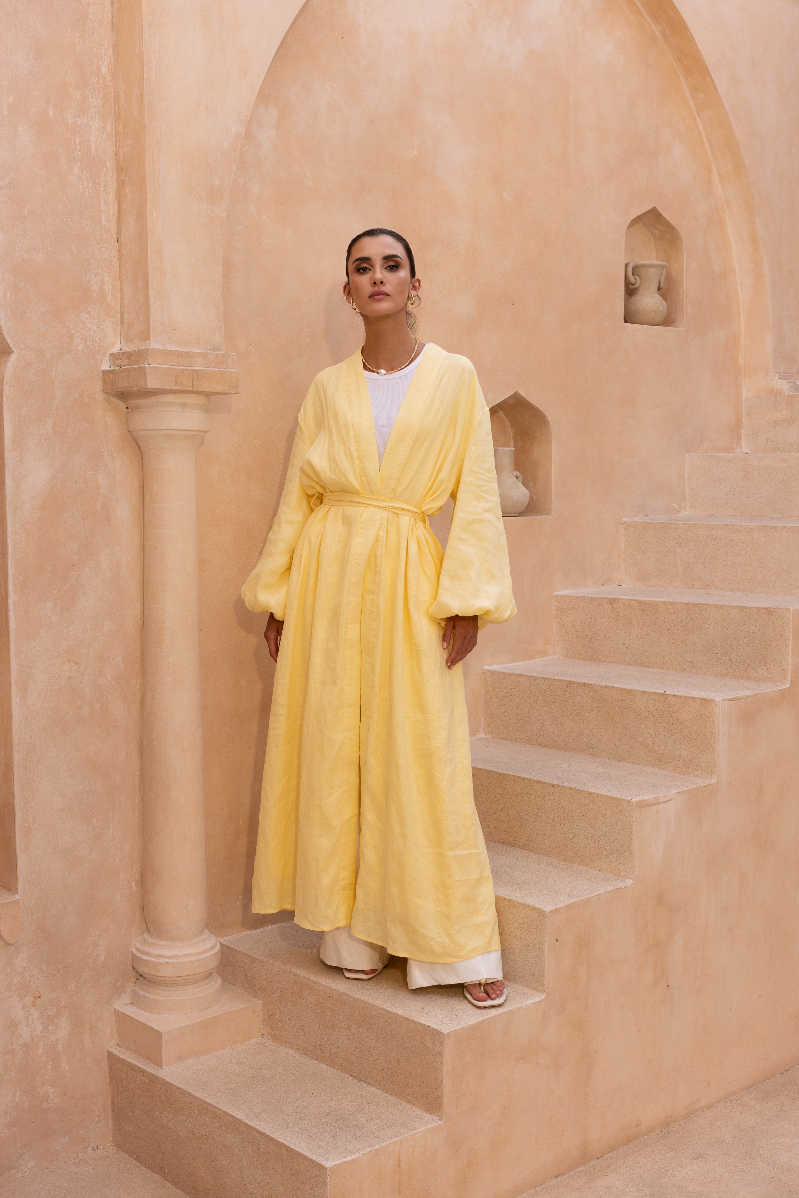 Elaria Open Abaya - Butter Yellow