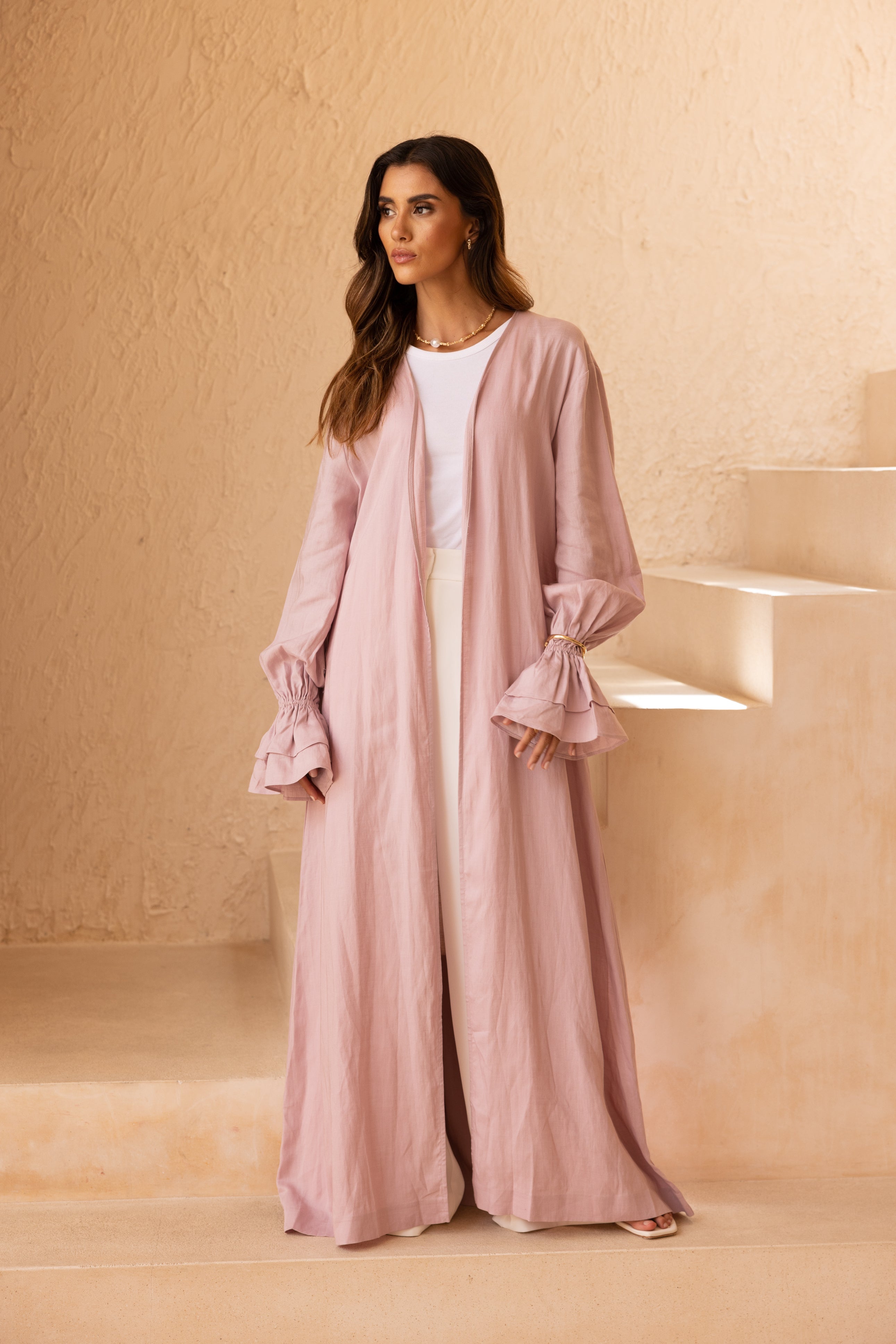 Aria Flounce Open Abaya - Lilac