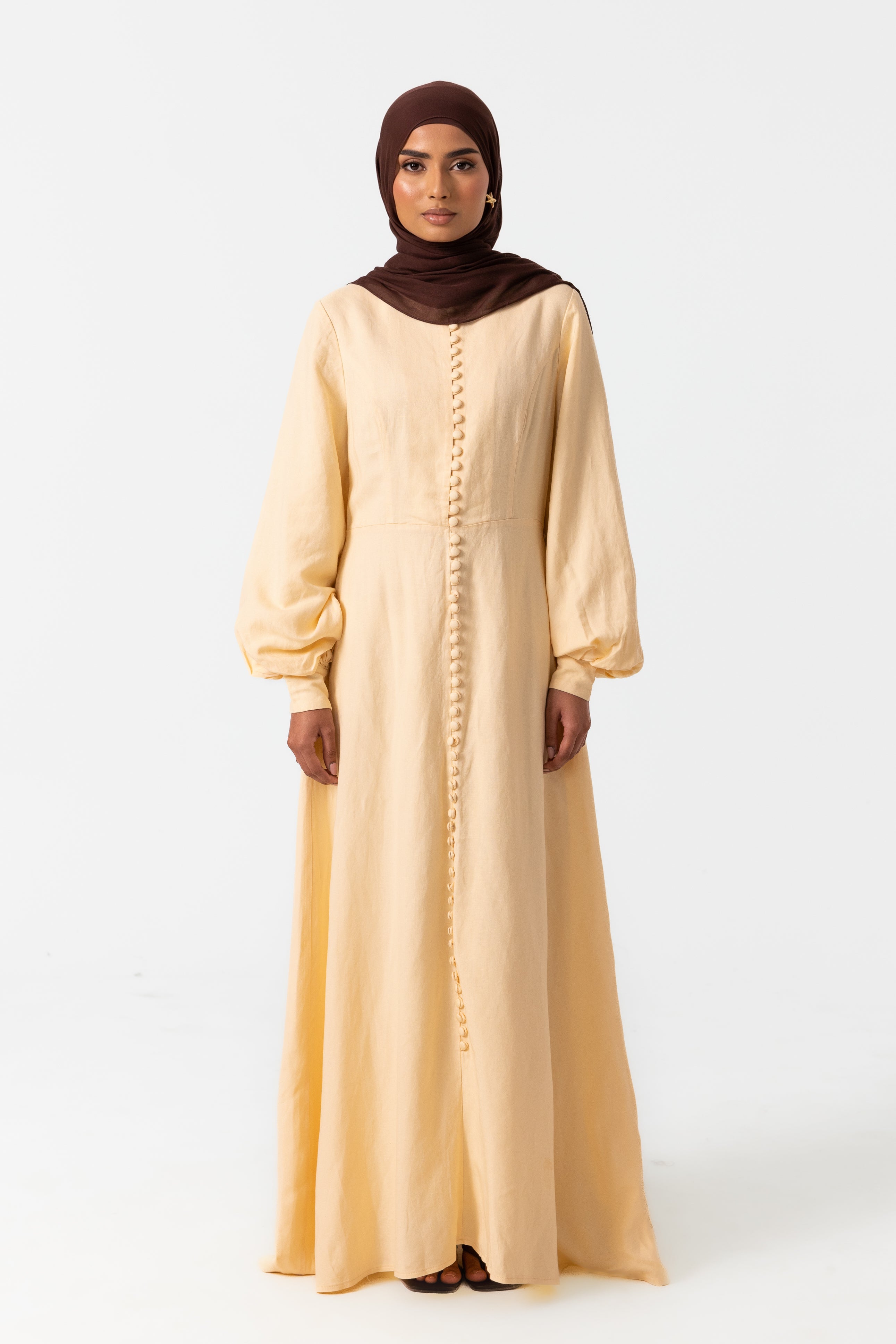 Ayana Linen Button Dress - Butter Yellow