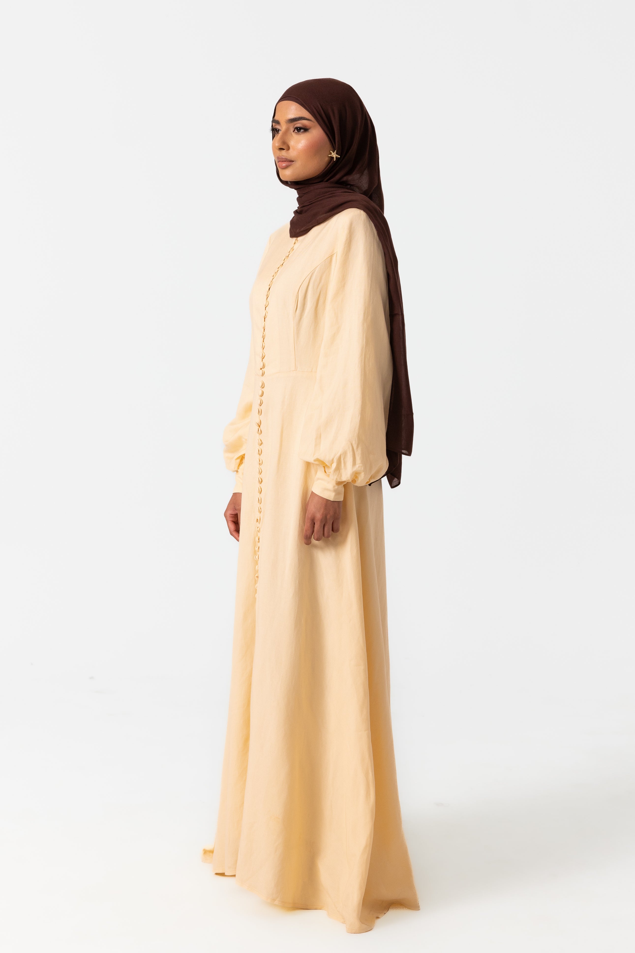 Ayana Linen Button Dress - Butter Yellow