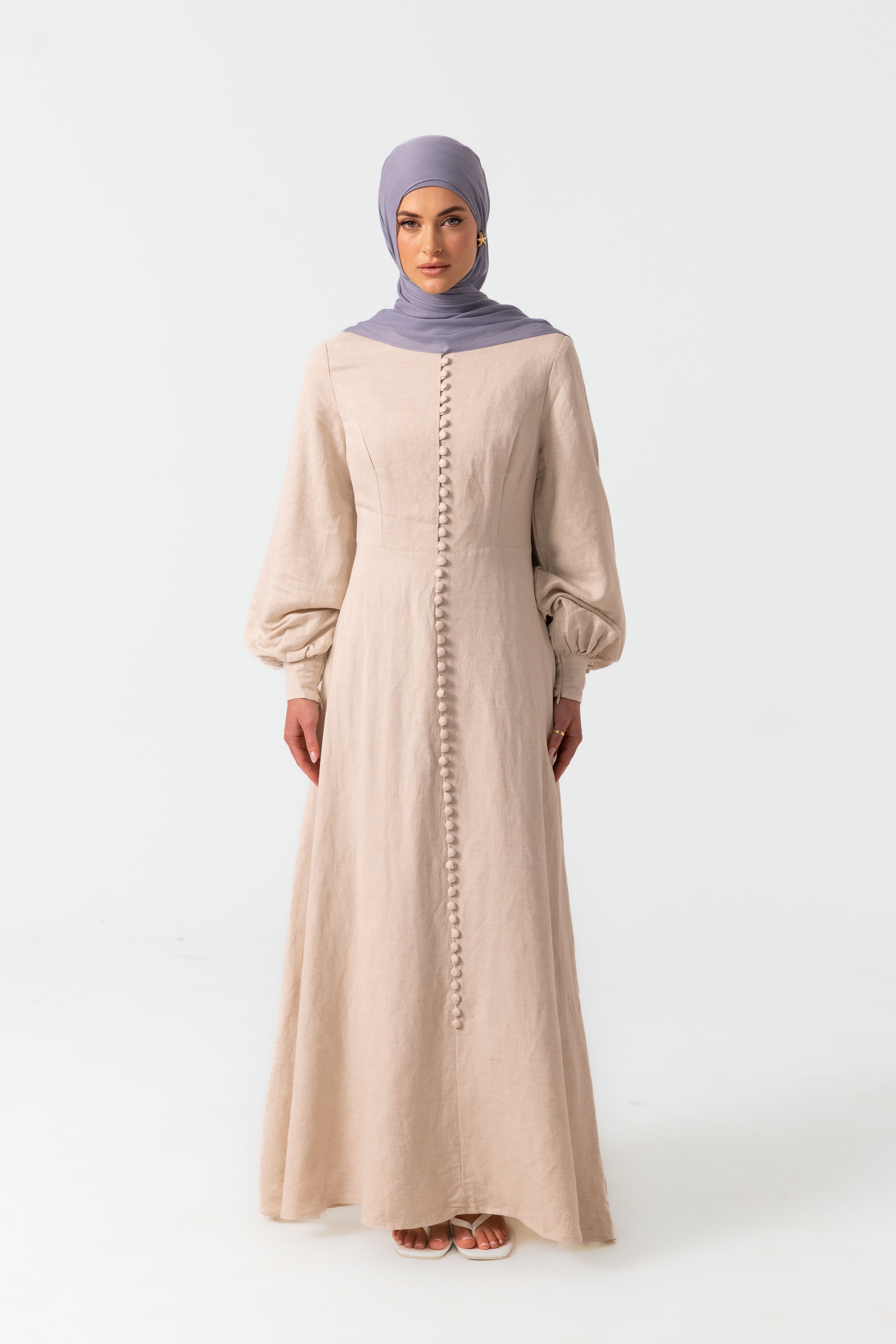 Ayana Linen Button Dress - Natural