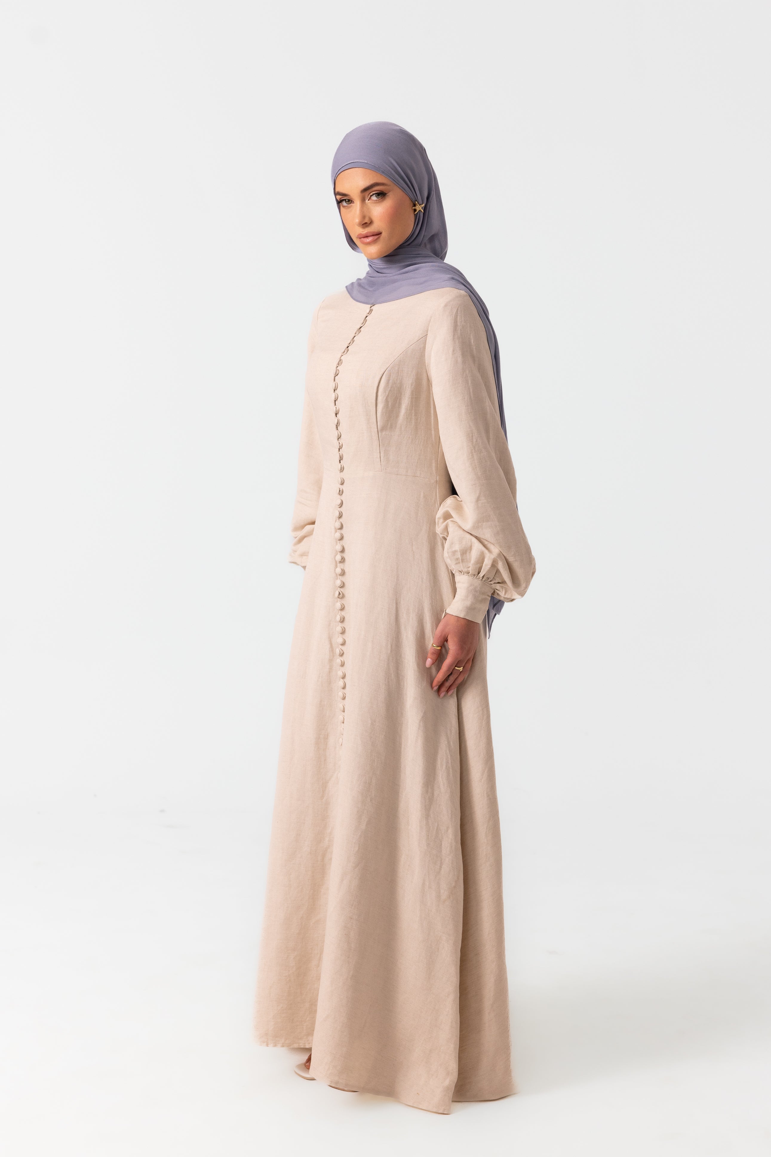 Ayana Linen Button Dress - Natural