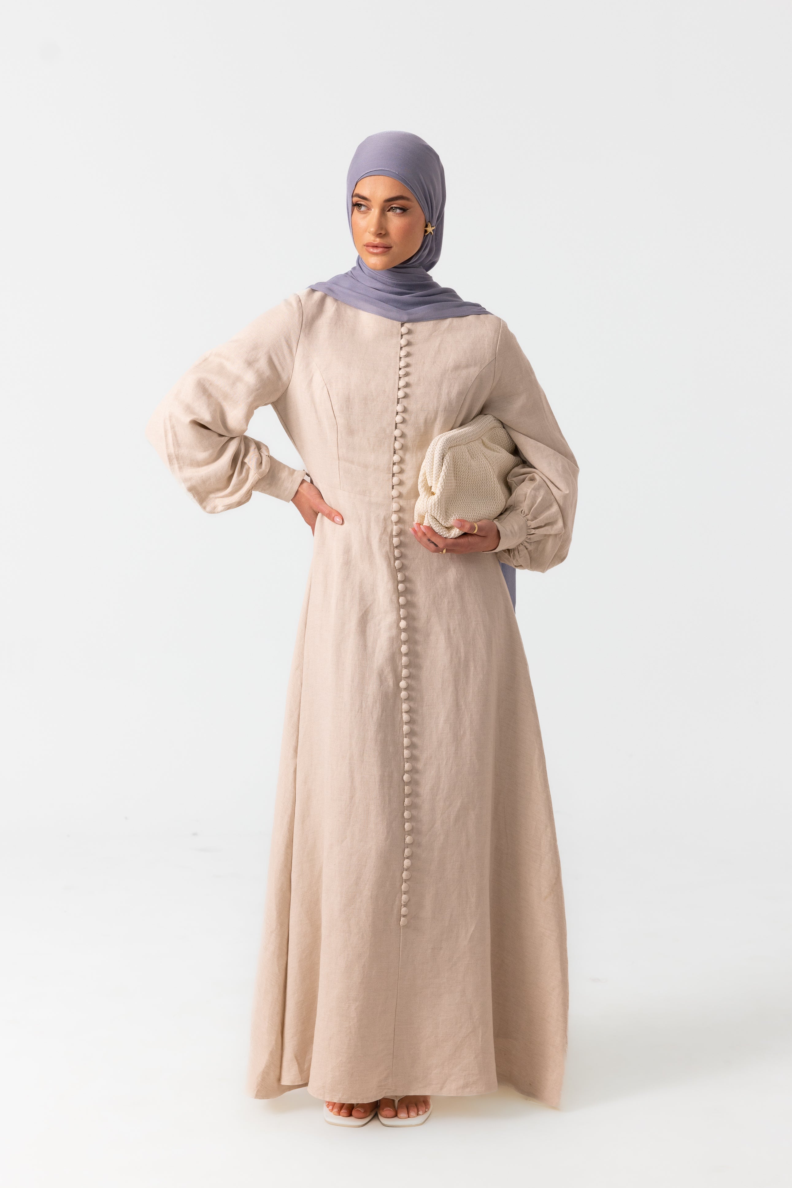 Ayana Linen Button Dress - Natural