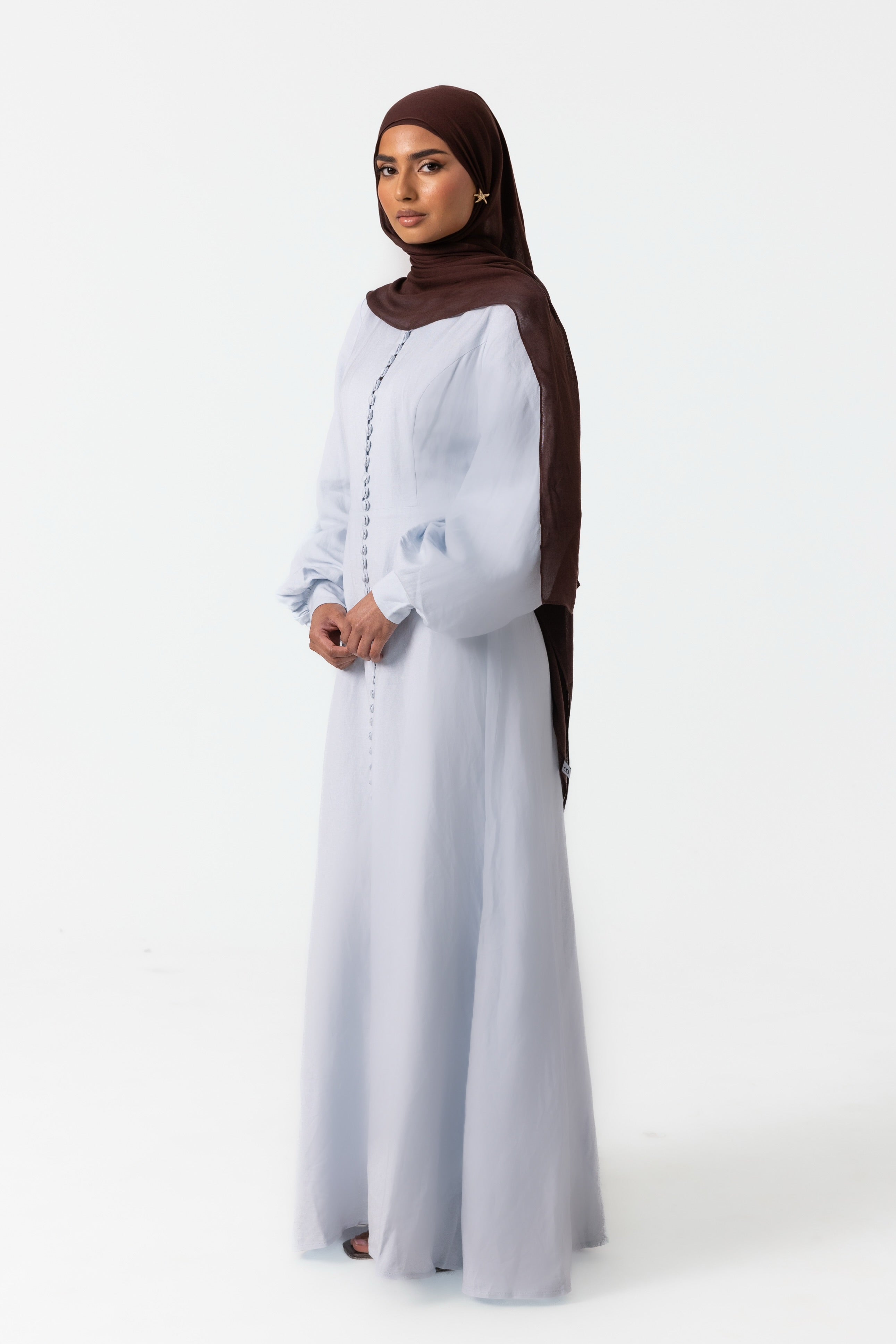 Ayana Linen Button Dress - Sky Blue