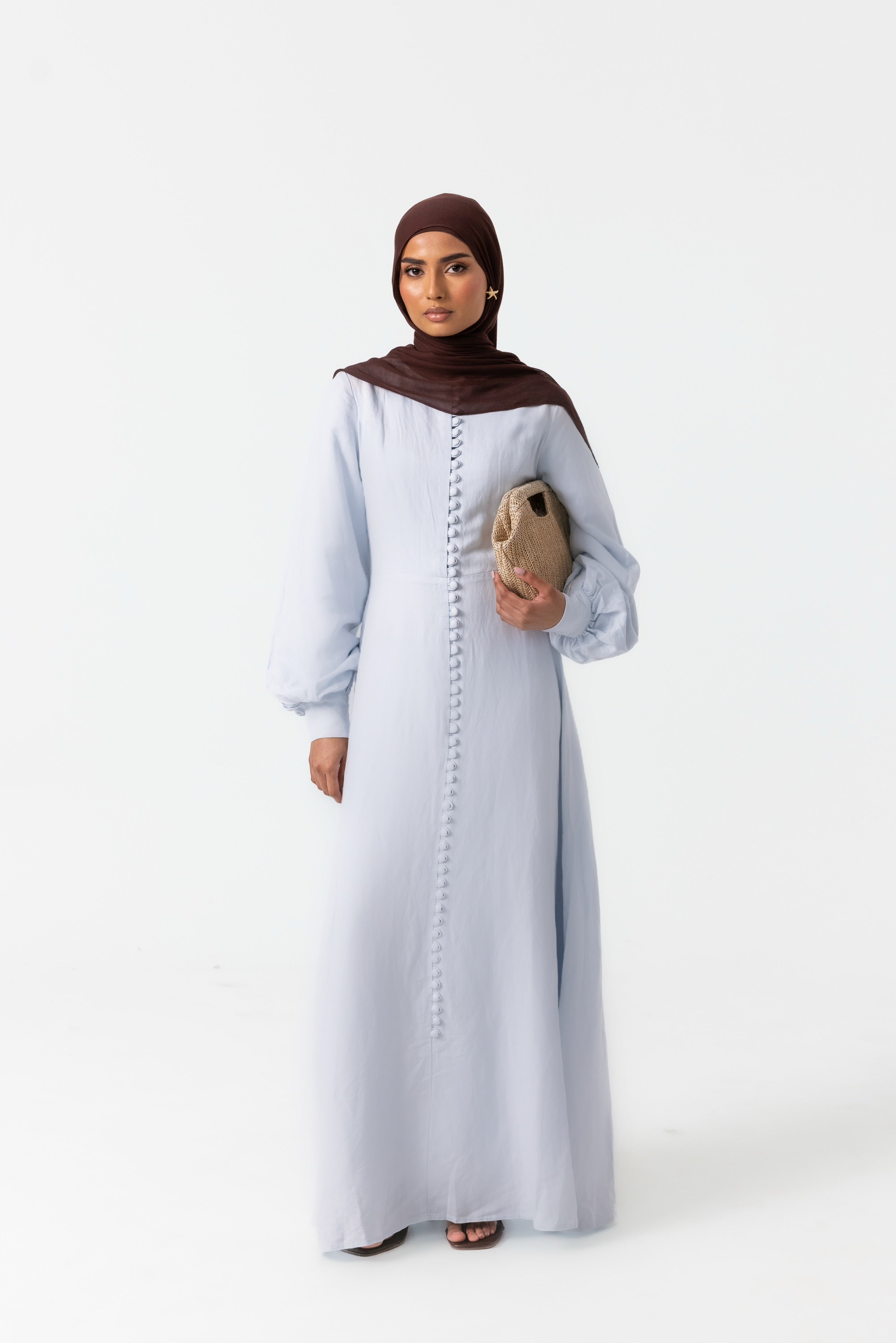 Ayana Linen Button Dress - Sky Blue