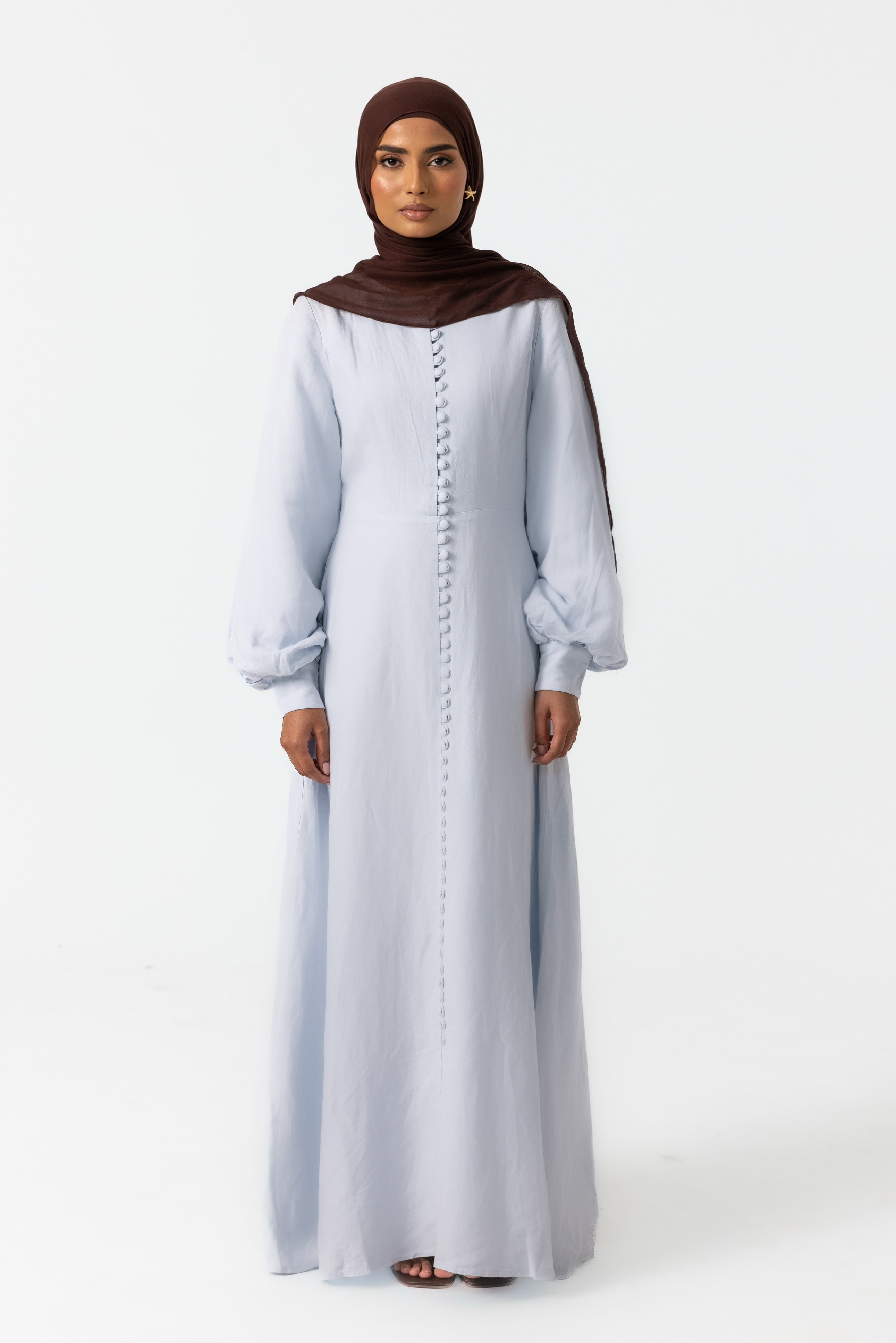 Ayana Linen Button Dress - Sky Blue