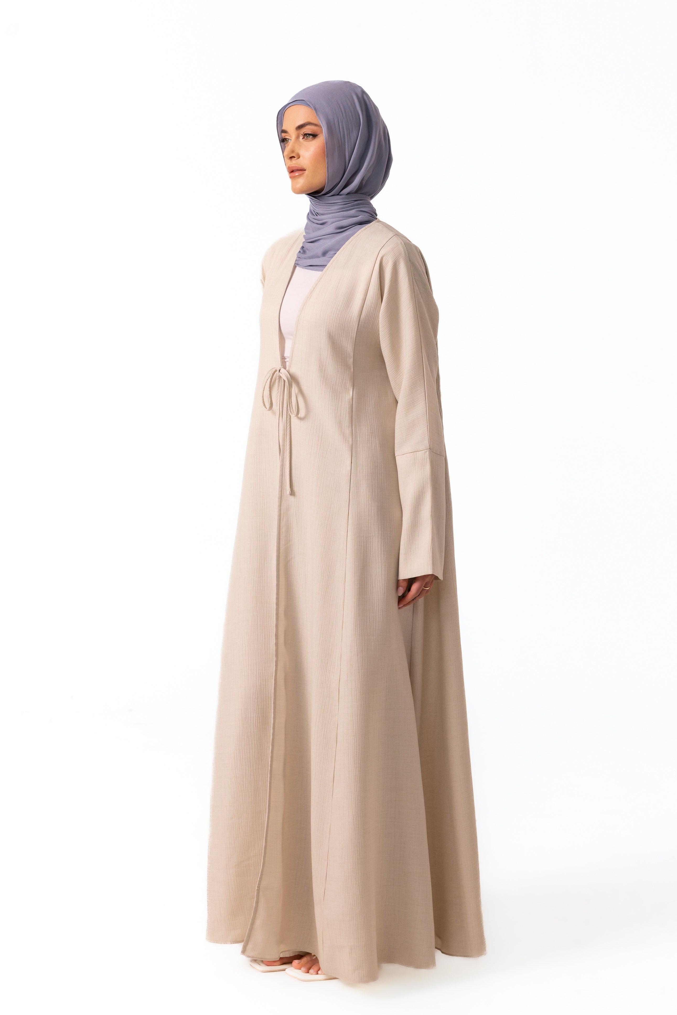 Yara Crinkle Tie Up Abaya - Oat