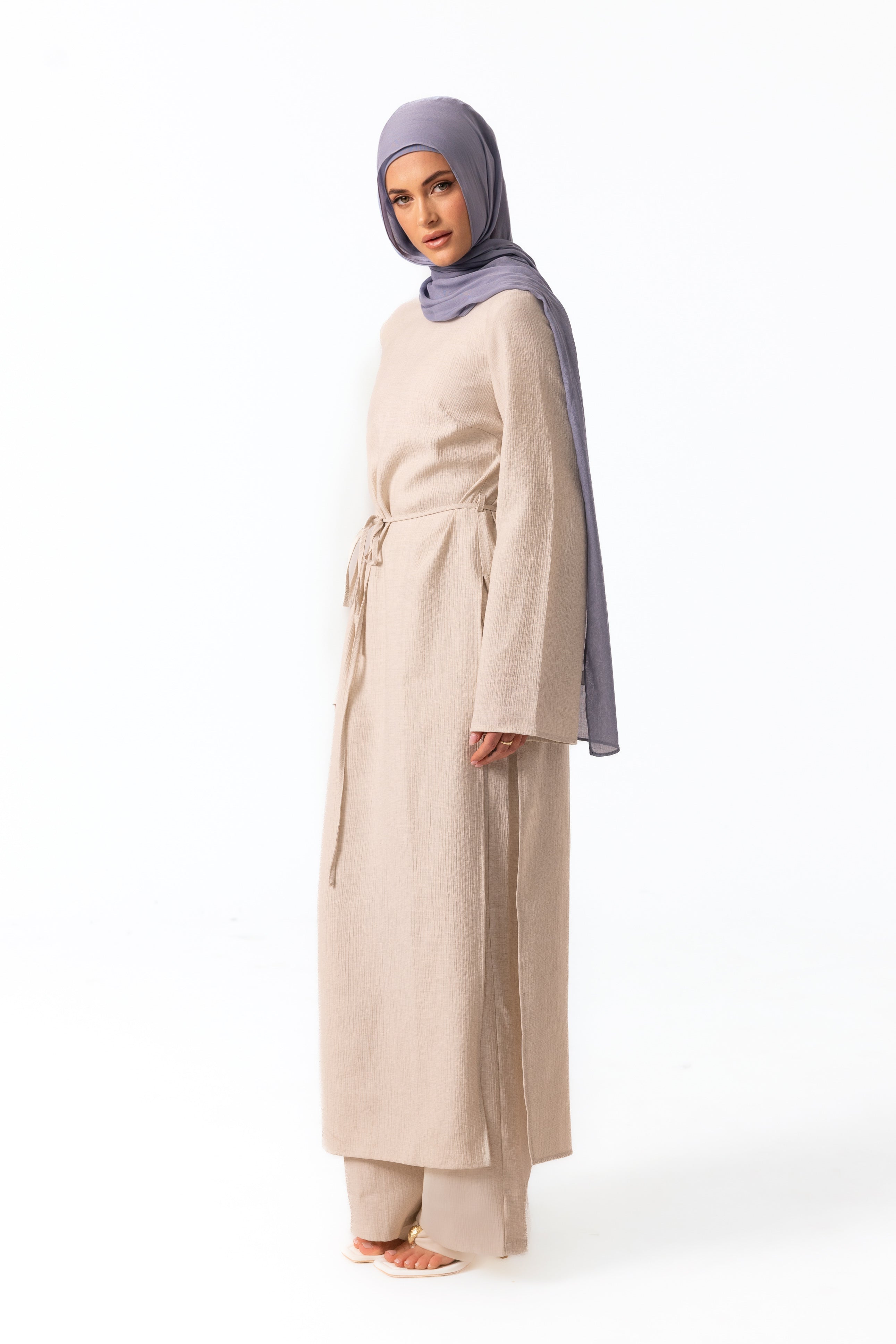 Yara Crinkle Split Tunic - Oat