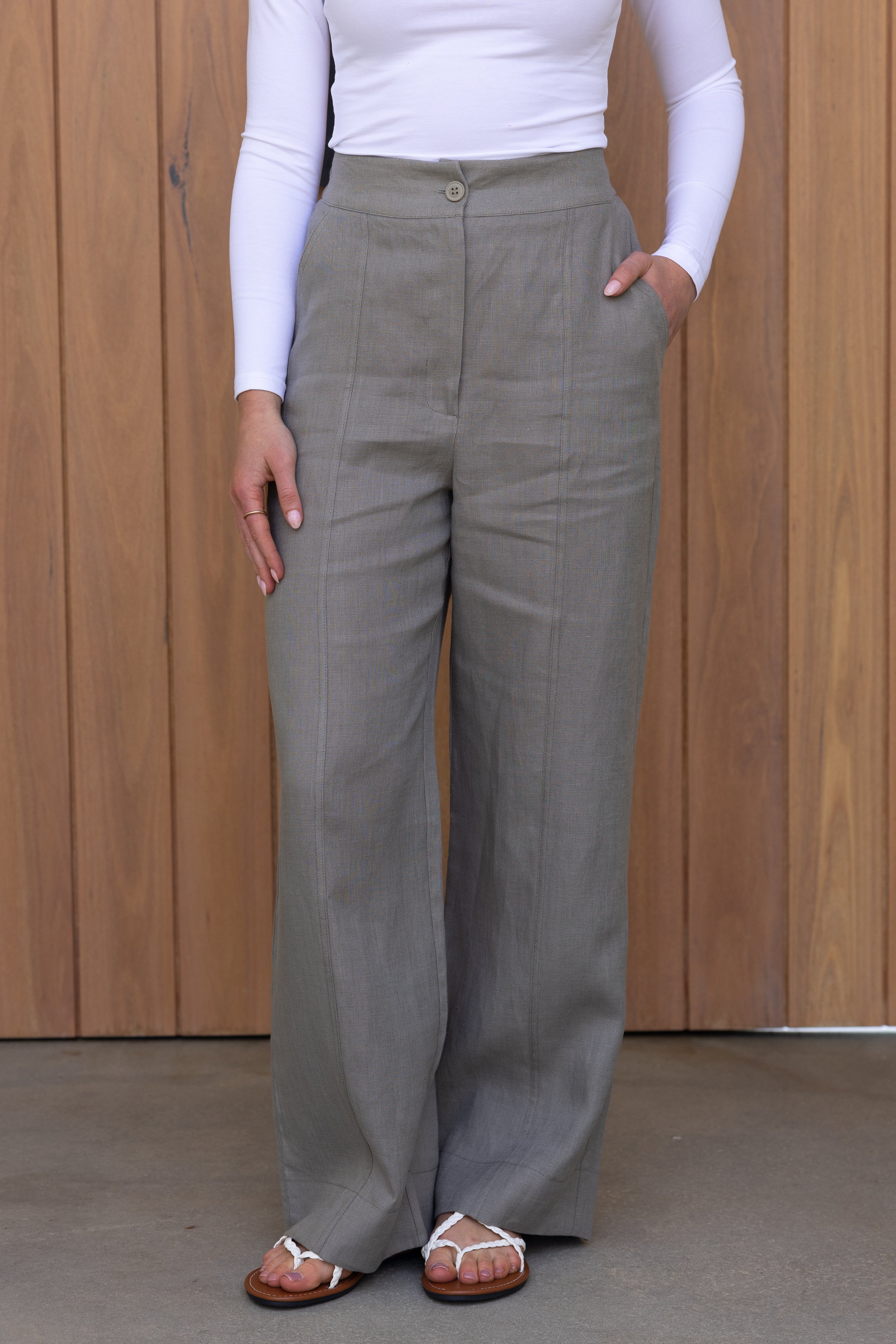 PRE ORDER Nadira Linen Pants - Muted Sage