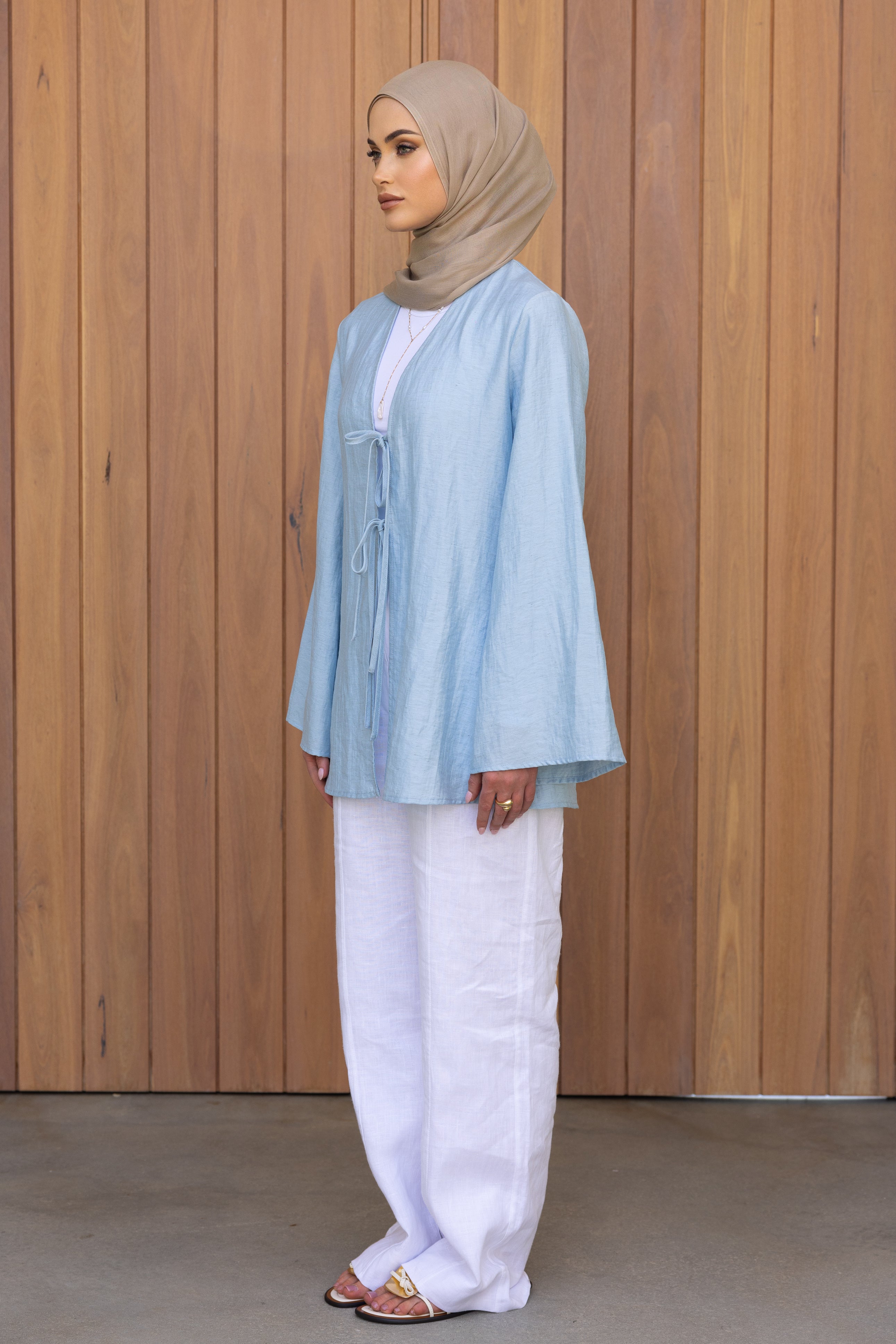 PRE ORDER Nadira Linen Tie Up Top - Blue