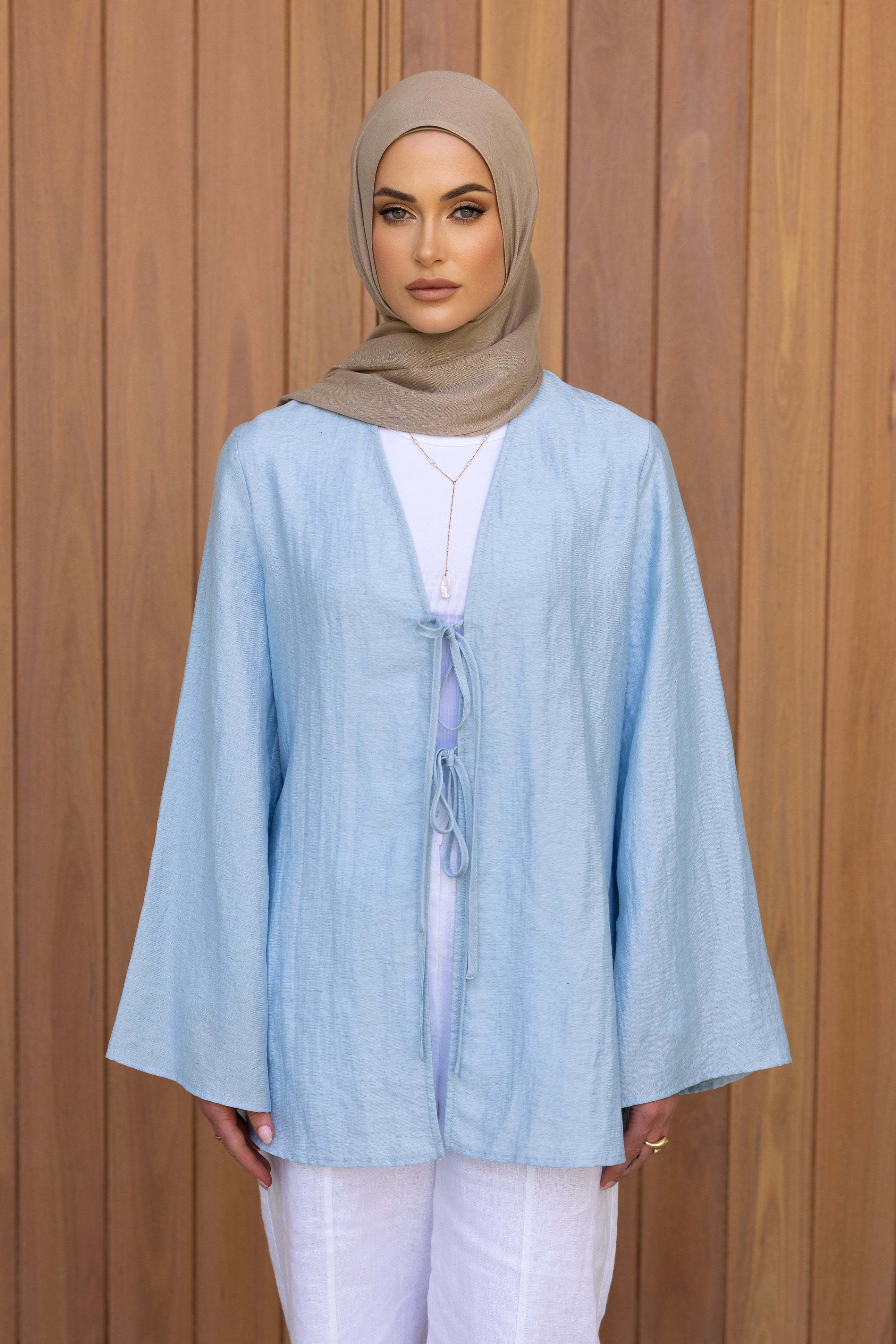 PRE ORDER Nadira Linen Tie Up Top - Blue