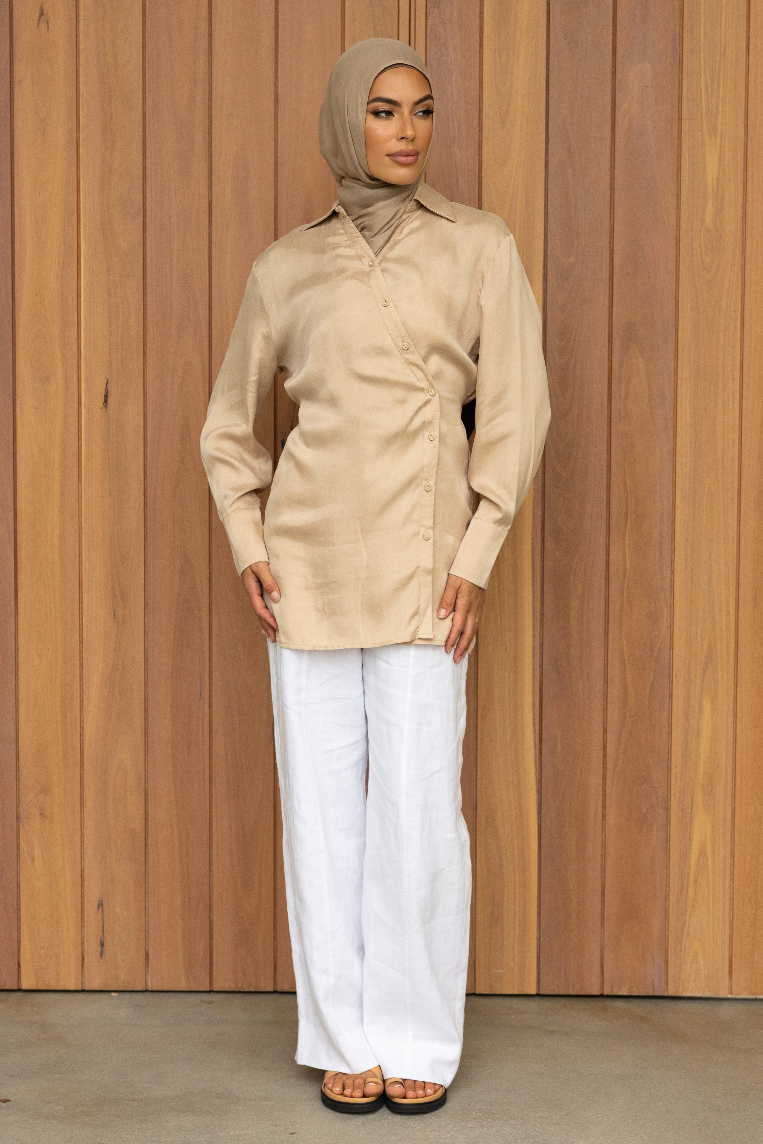 Nadira Asymmetric Cupro Shirt - Soft Apricot