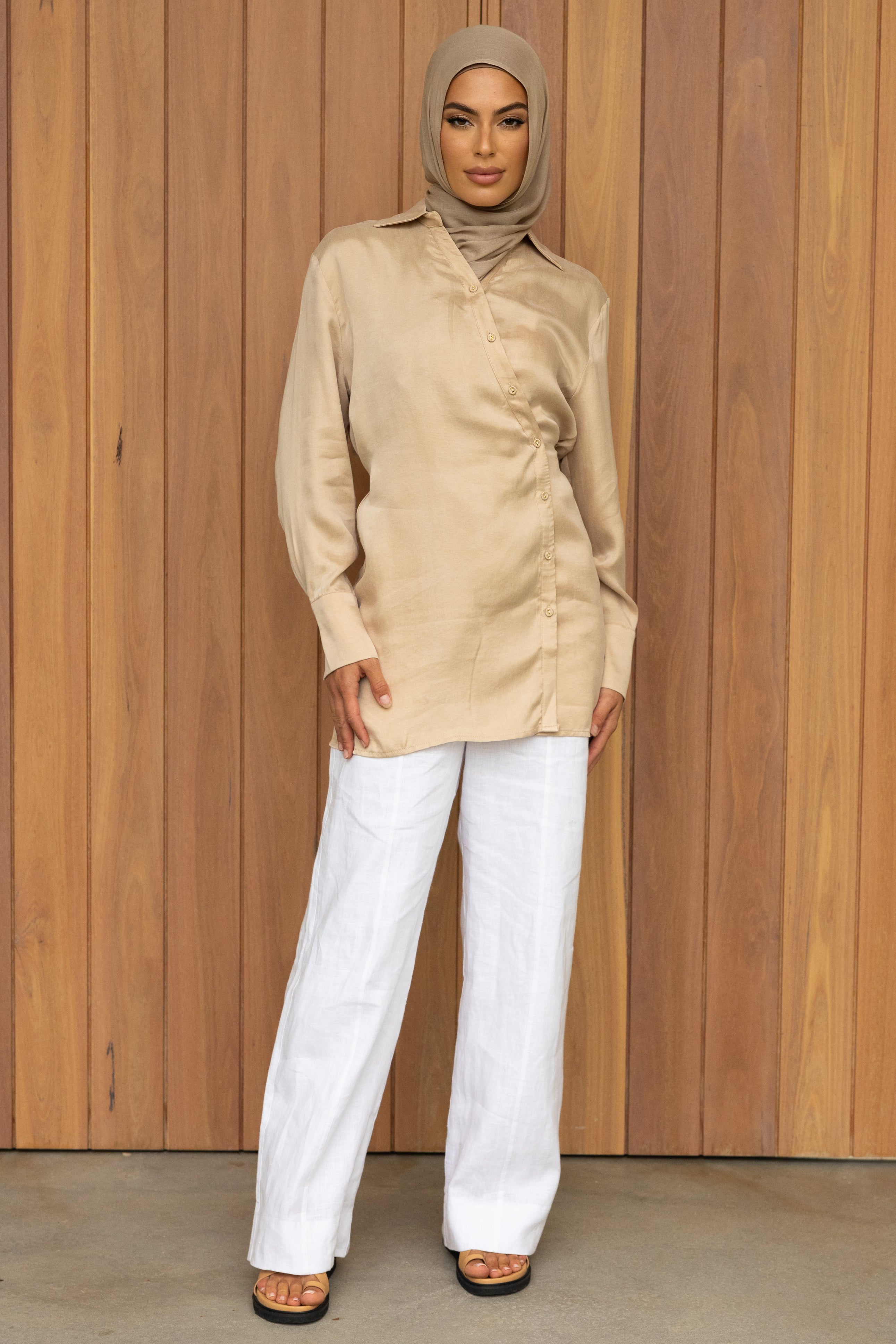 Nadira Asymmetric Cupro Shirt - Soft Apricot