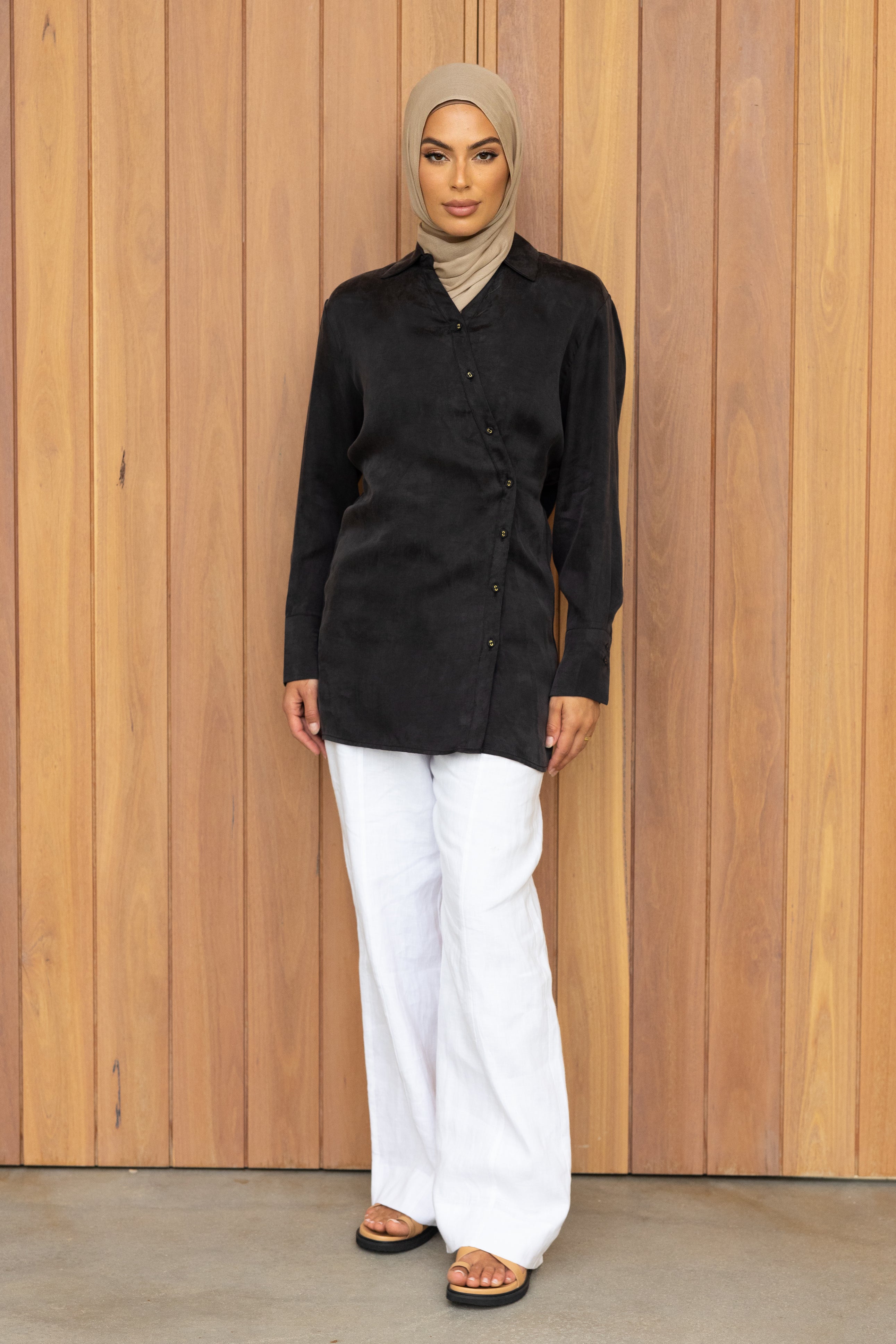 Nadira Asymmetric Cupro Shirt - Black