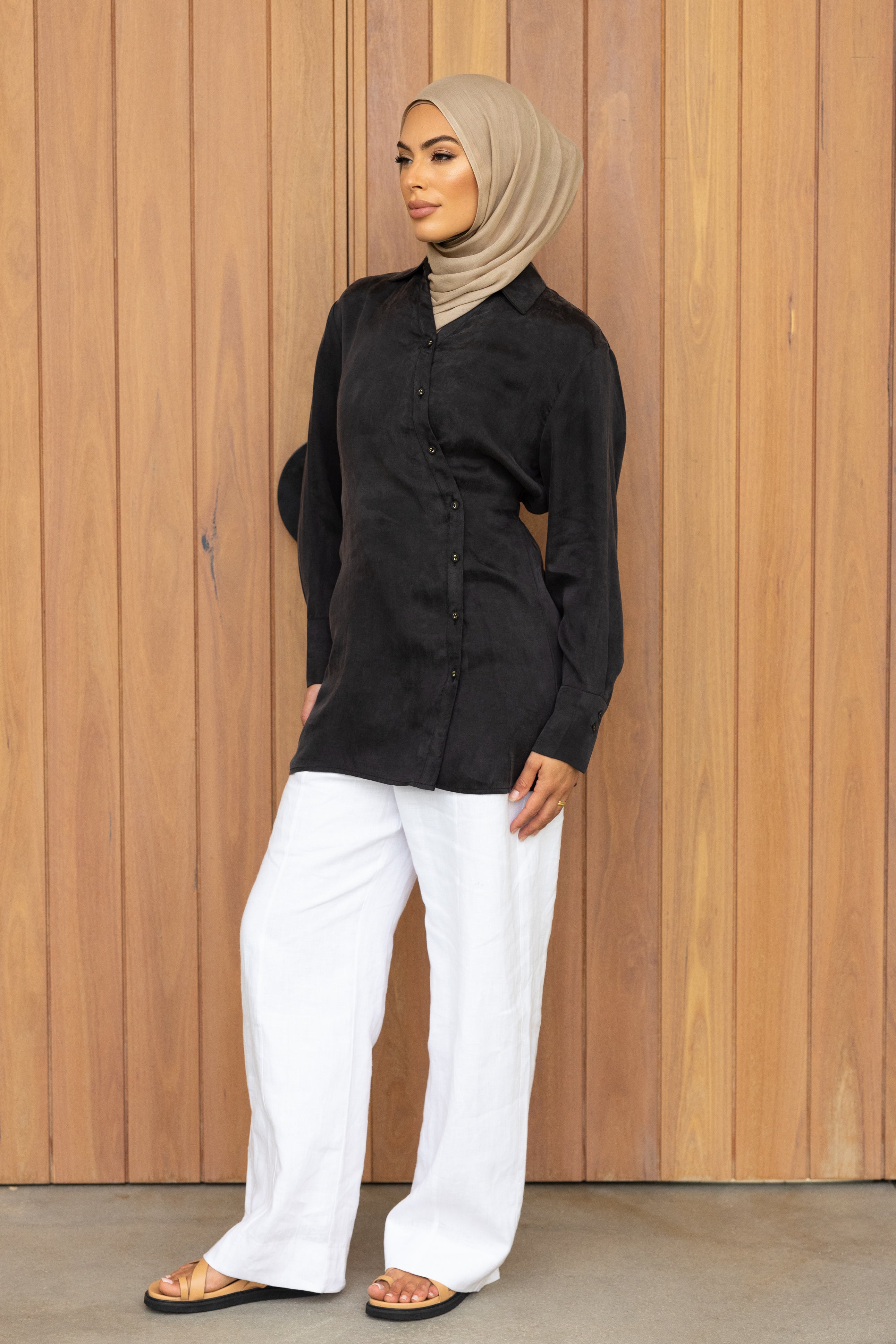 Nadira Asymmetric Cupro Shirt - Black