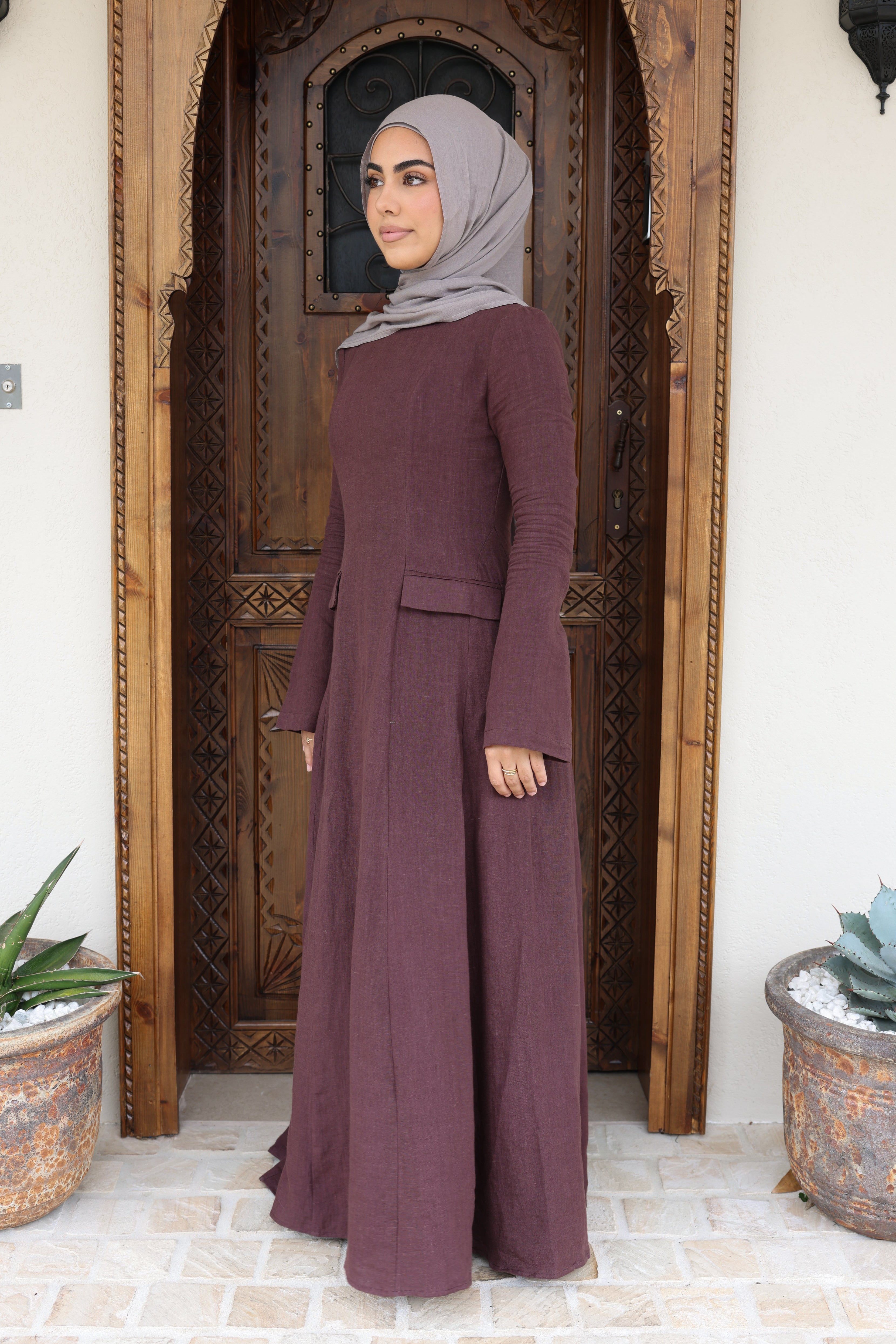 Nadira Linen Dress - Mahogany