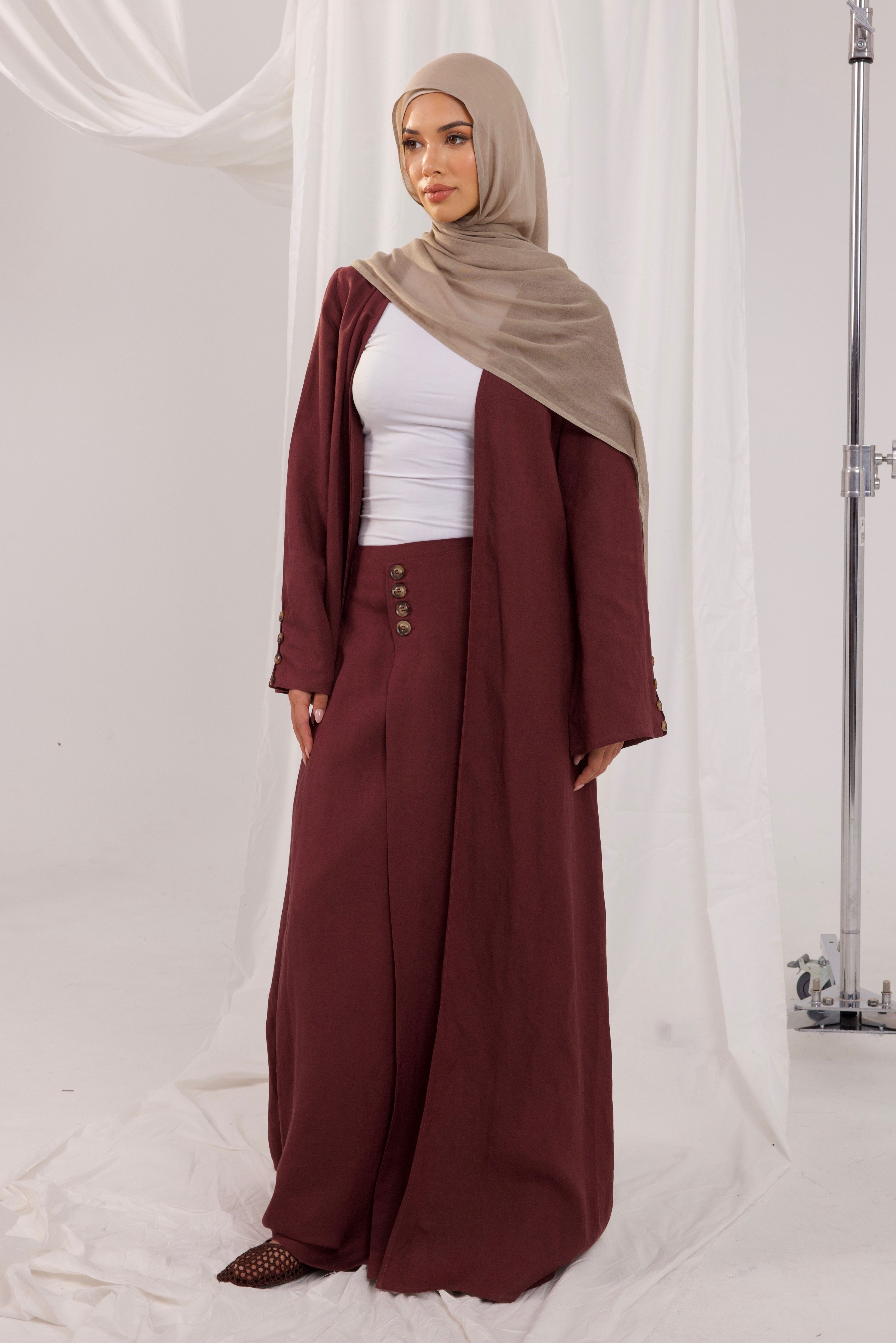 Sienna Linen Open Abaya - Mahogany