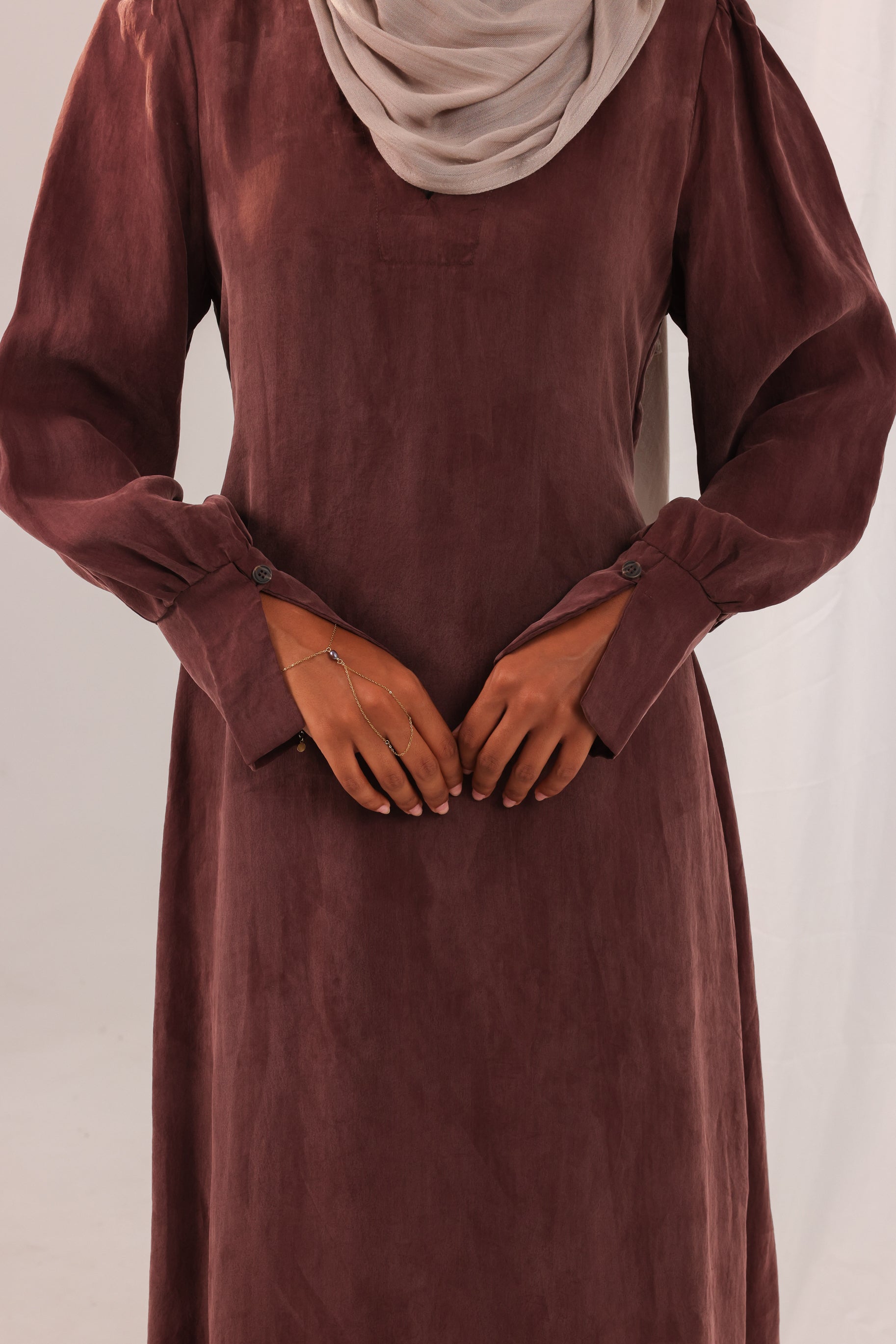 V Neck Cupro Abaya - Mahogany