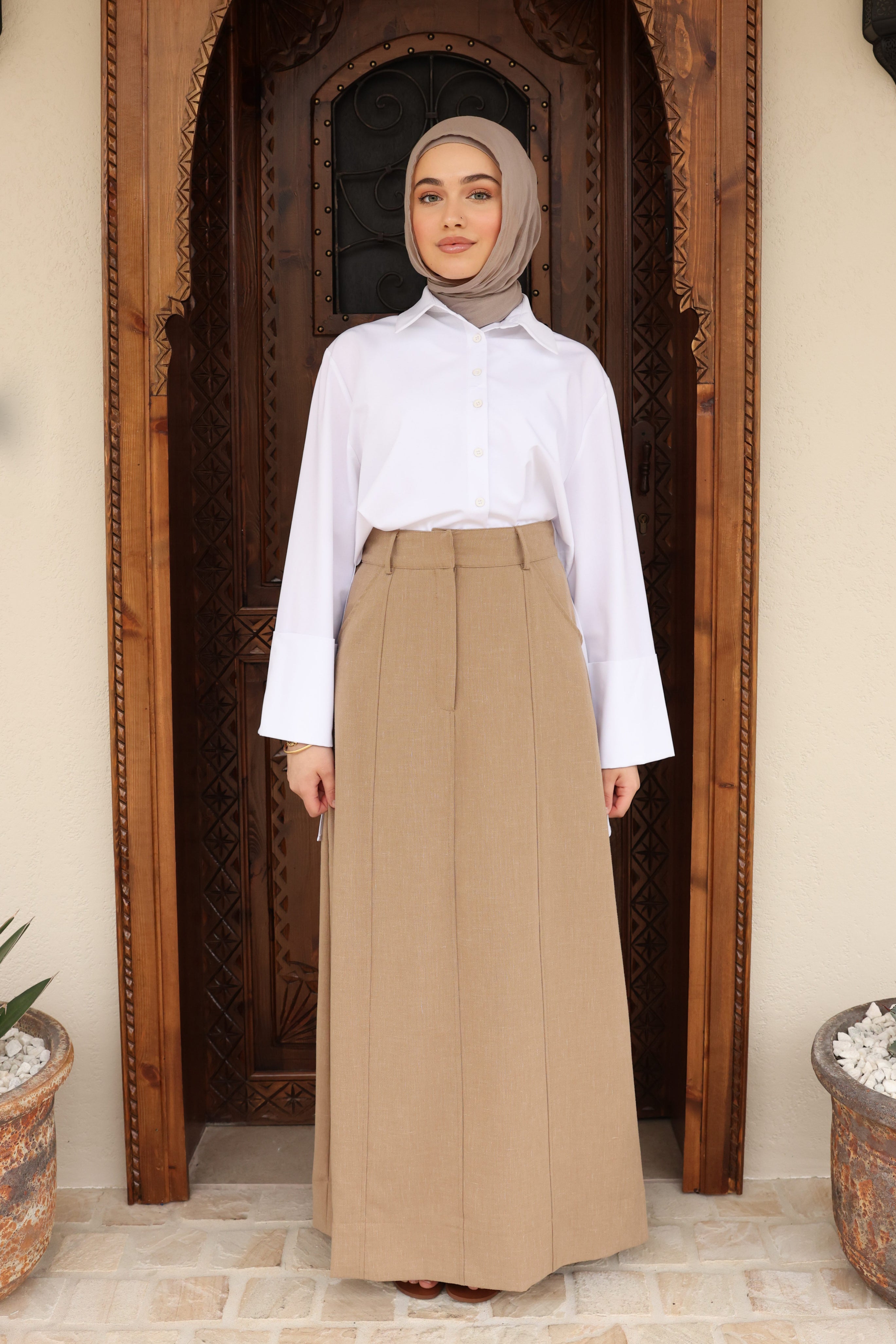 Nadira A Line Tailored Skirt - Caramel