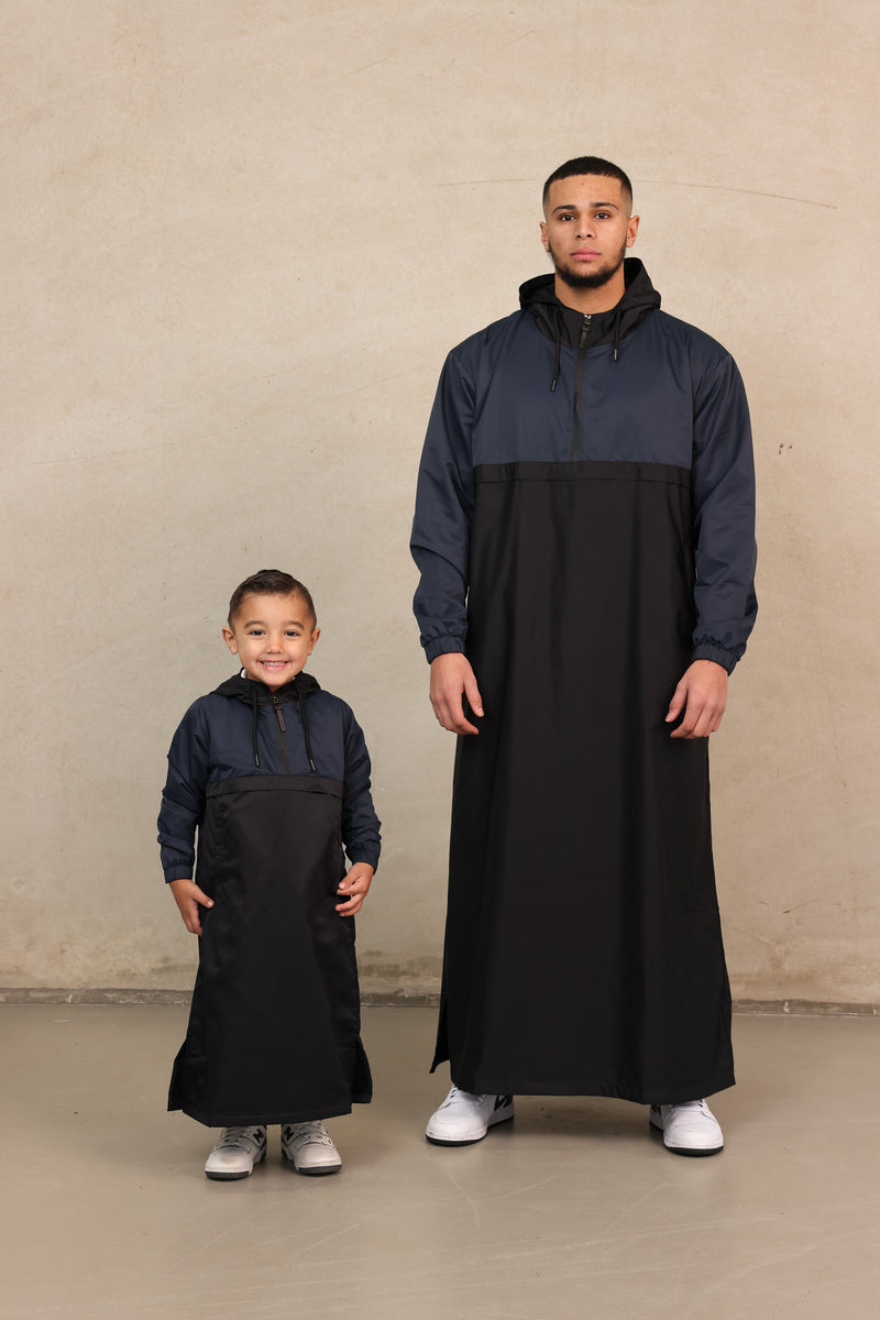 Boys Nour 2 Tone Thobe - Black & Navy