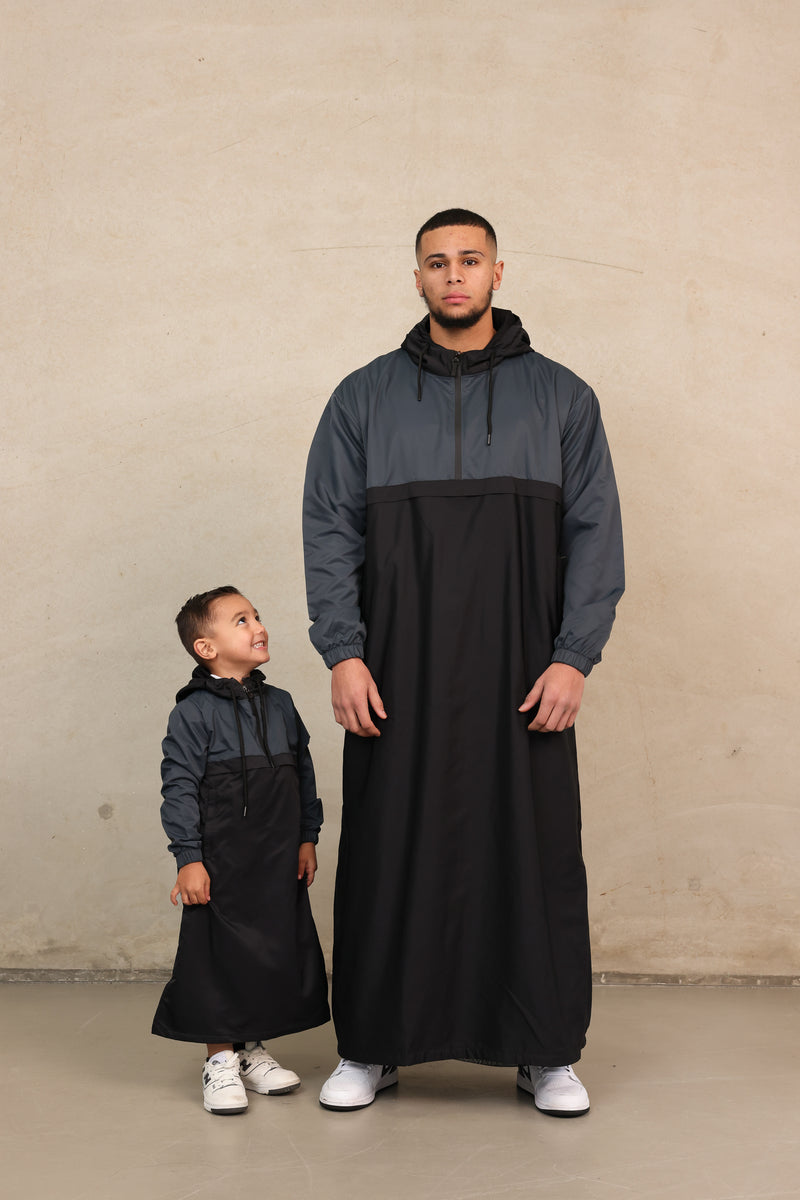 Boys Nour 2 Tone Thobe - Black & Teal Blue