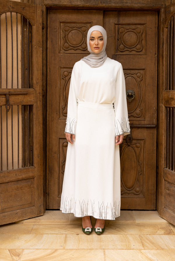 The Royal Embroidered A-Line Skirt - White