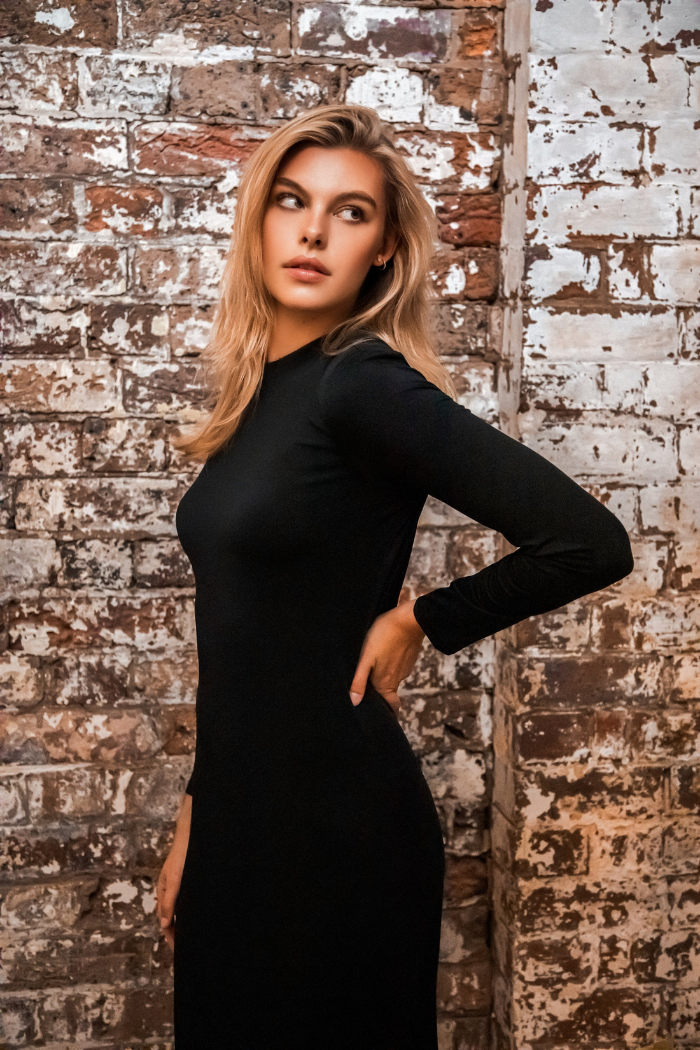 Luxe Long Sleeve Slip Dress - Midnight