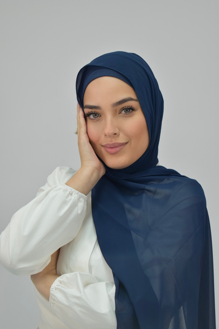 Chiffon Square Hijab - 11 Navy