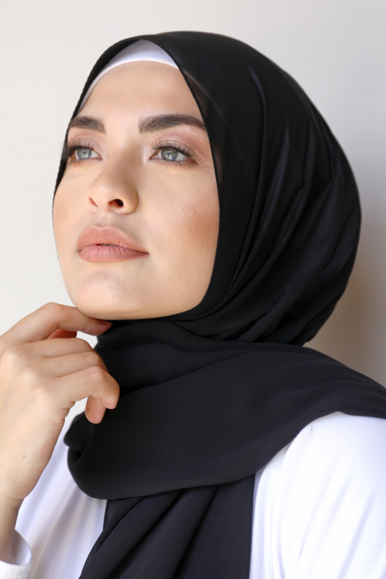 Chiffon Square Hijab - 1 Black