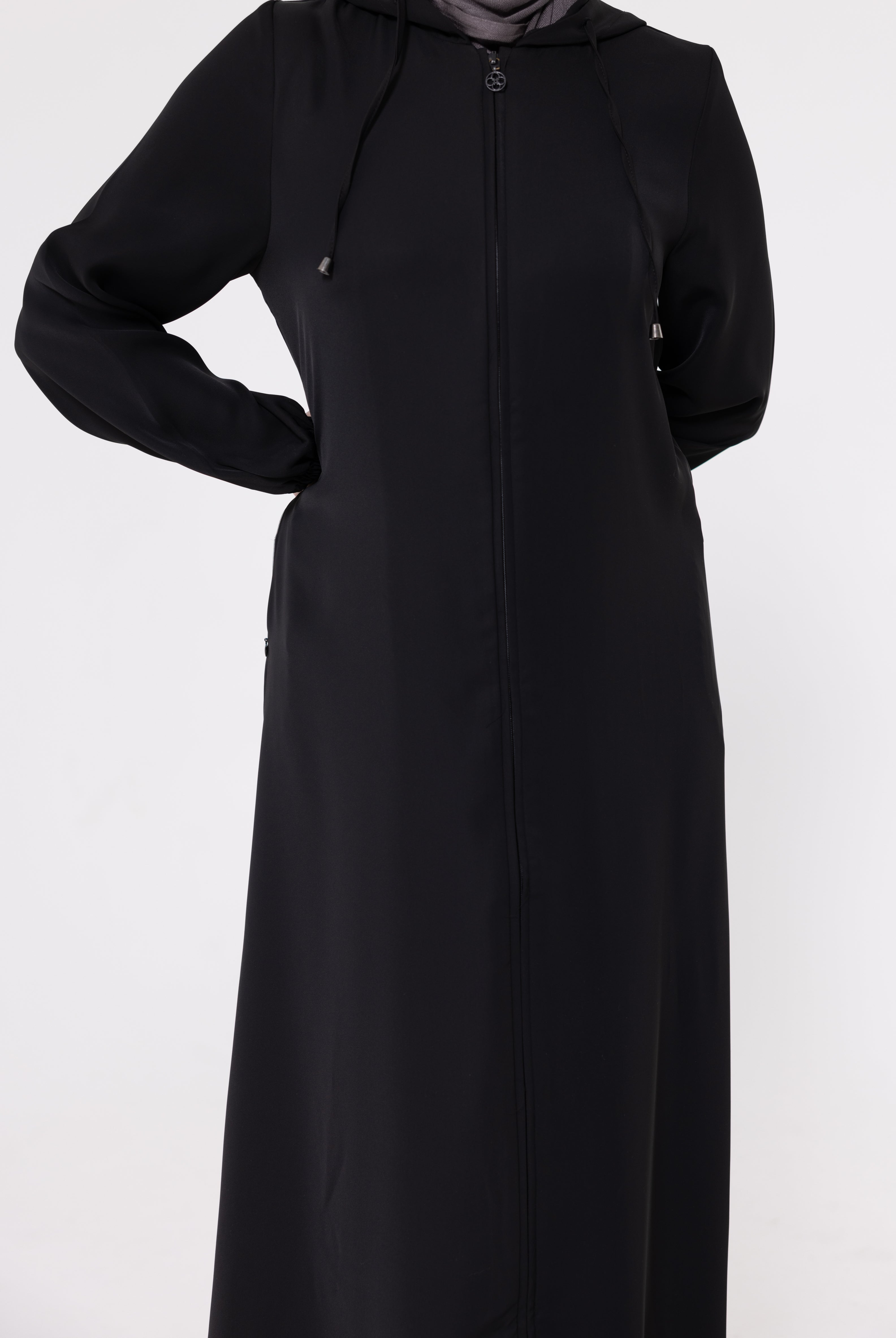 Ladies Hooded Abaya - Black