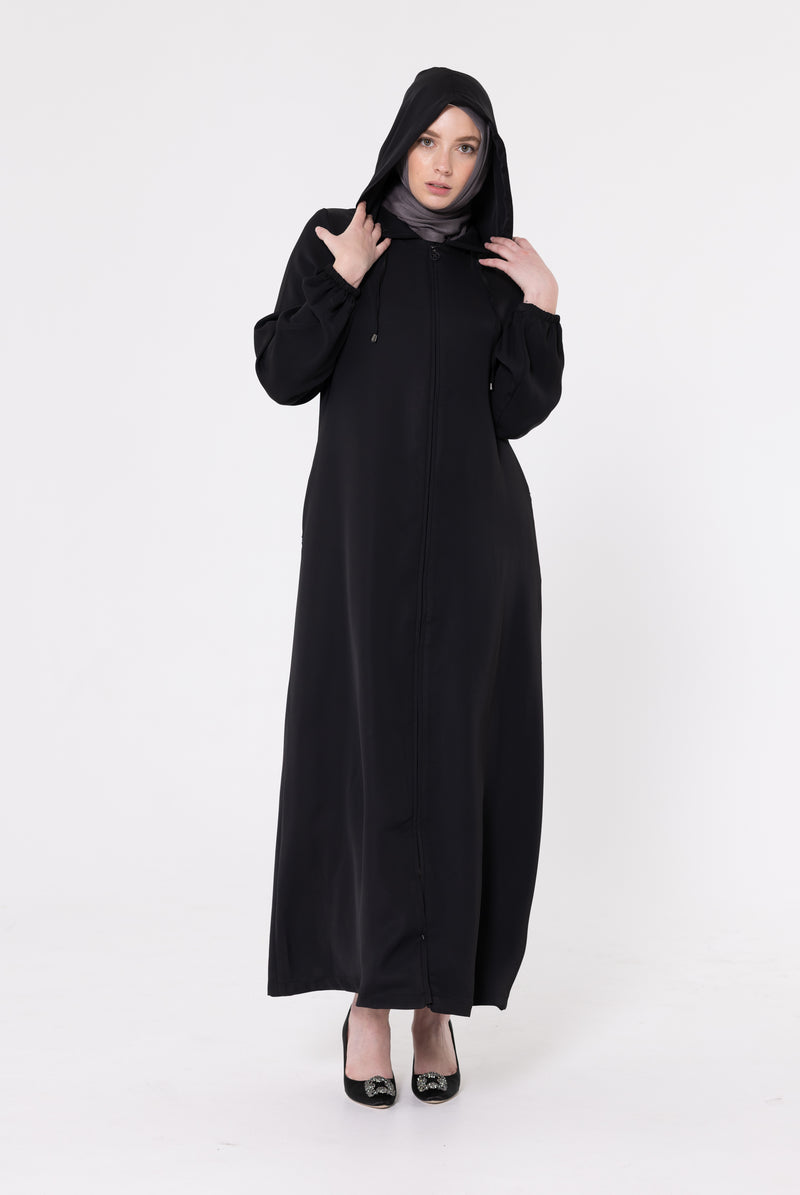 Ladies Hooded Abaya - Black