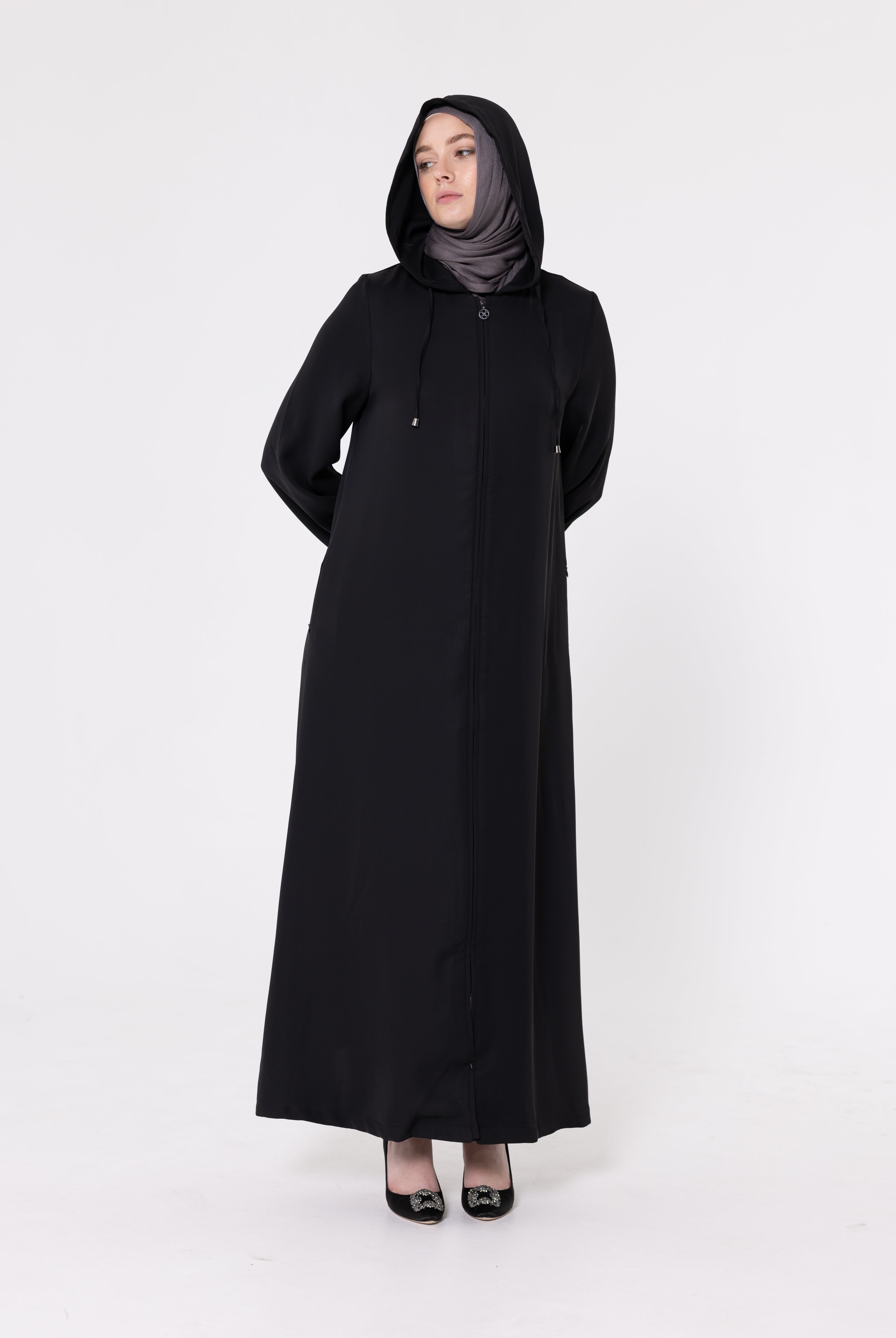 Ladies Hooded Abaya - Black