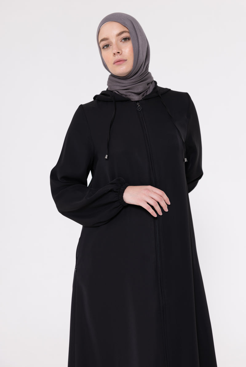 Ladies Hooded Abaya - Black