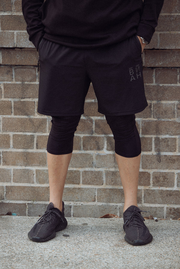 Men's 3/4 Dry Fit Active Shorts - Black