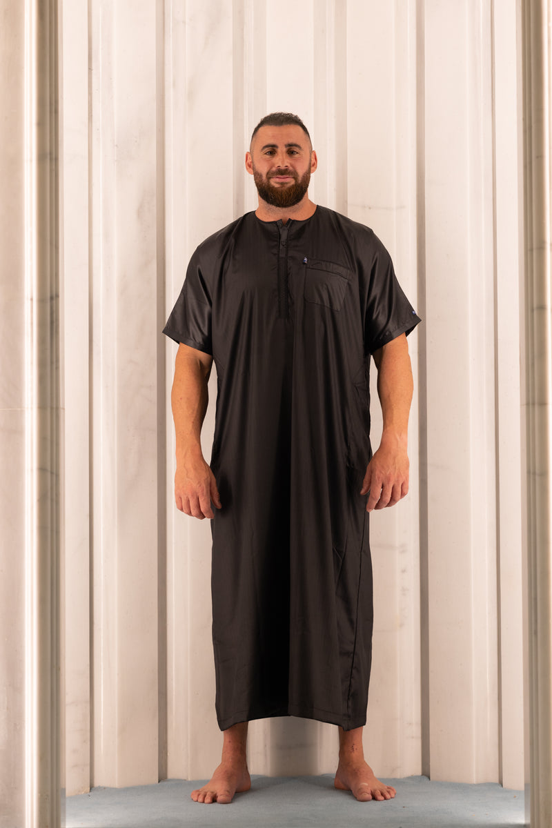 Mens Ikaf Polyester Short Sleeve Abaya - Black