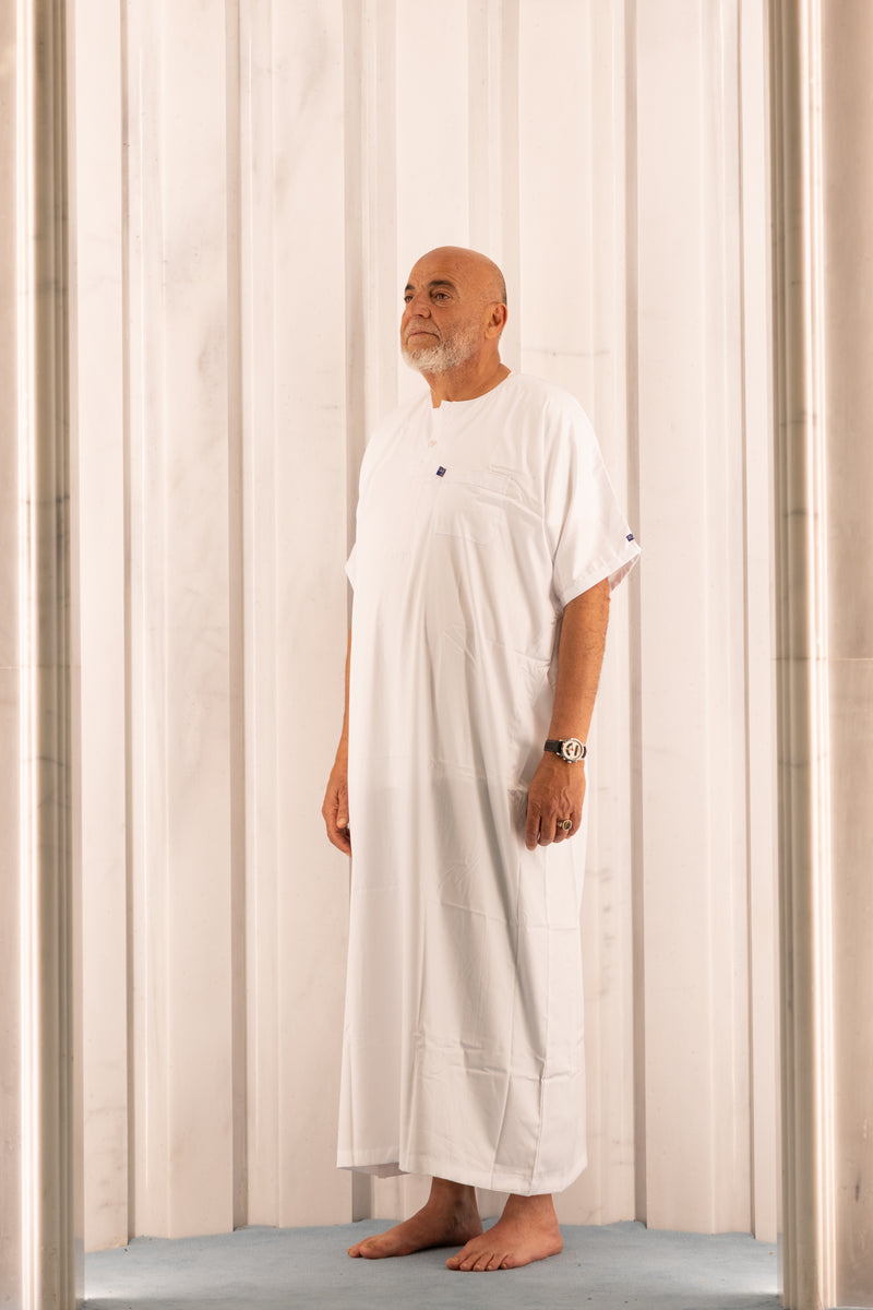 Mens Ikaf Polyester Short Sleeve Abaya - White
