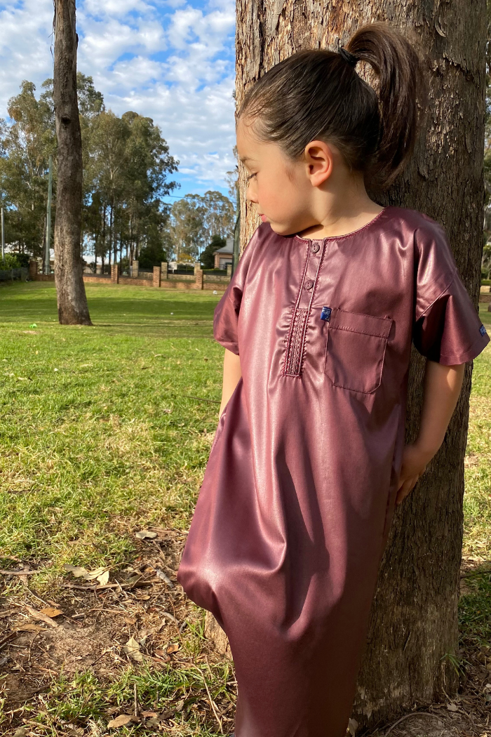 Boys Ikaf Short Sleeve Abaya - Mahogany