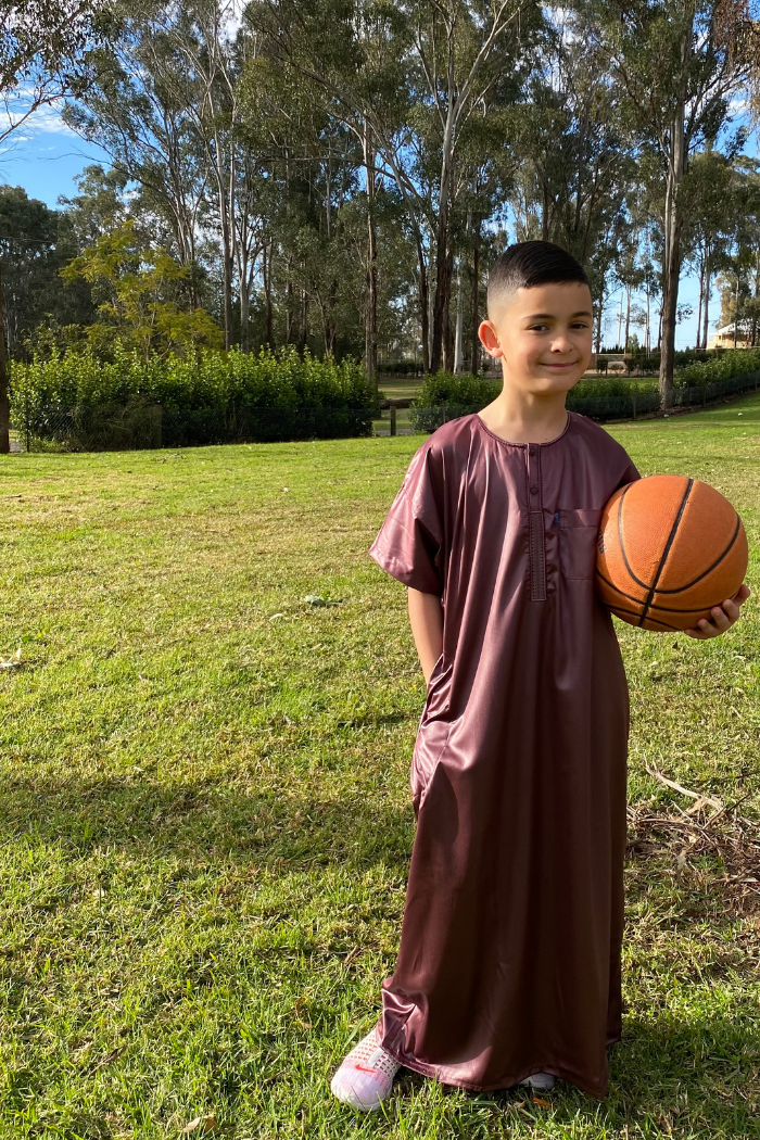 Boys Ikaf Short Sleeve Abaya - Mahogany